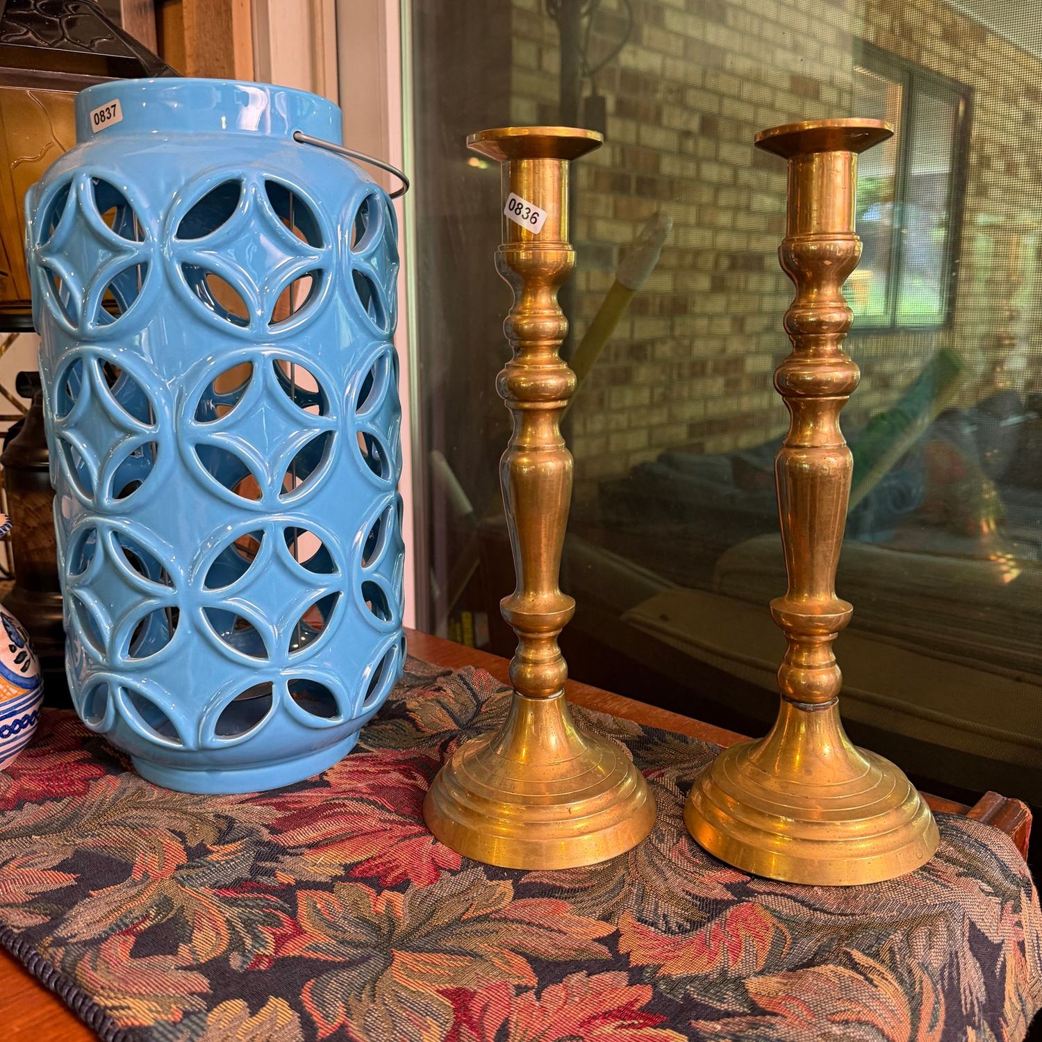 Tall vintage brass candlesticks, 13"H, S0836