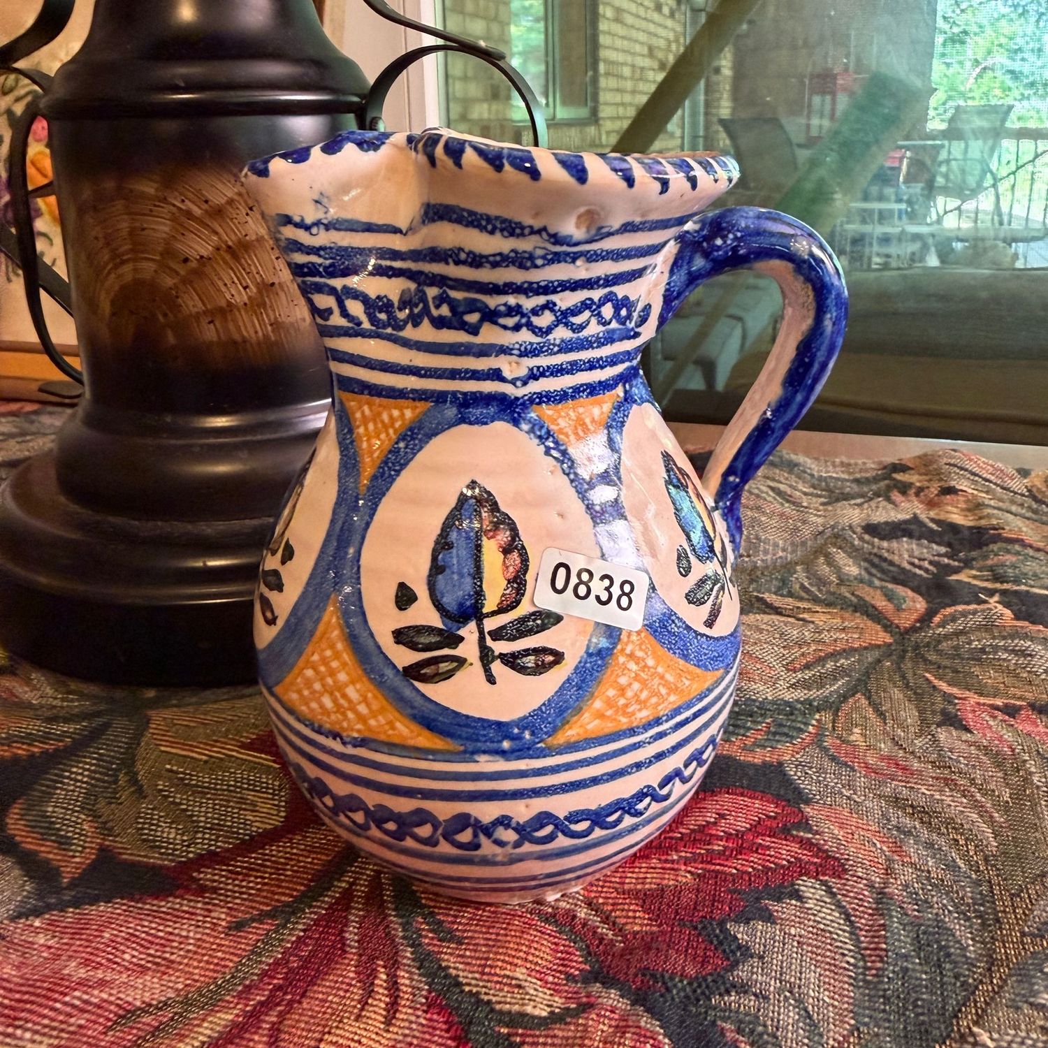 Spanish pottery small pitcher, 5 Spanish pottery small pitcher, 5"H, S0838