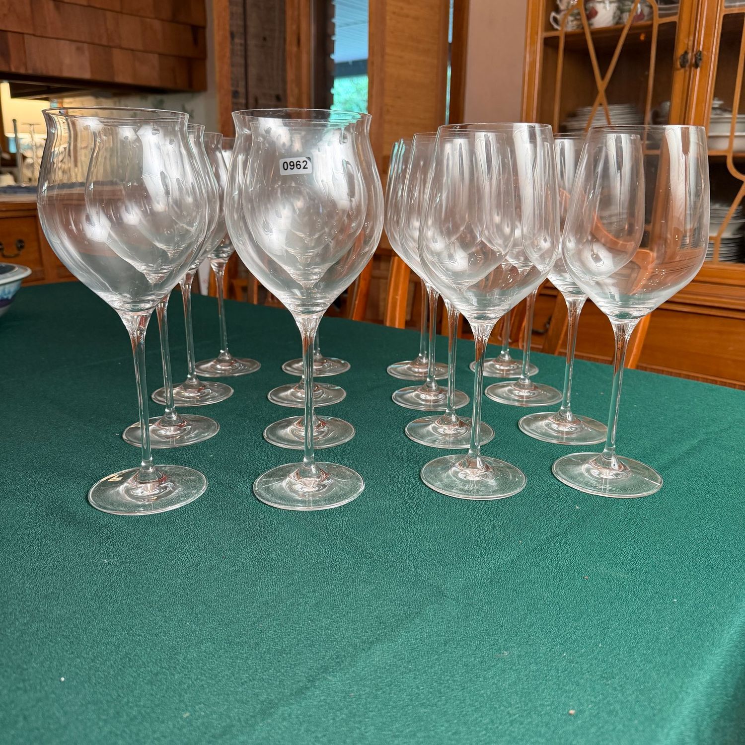 Large set of Oleg Cassini fine crystal stemware, the tallest, tulip bowl, is 11"H, S0962