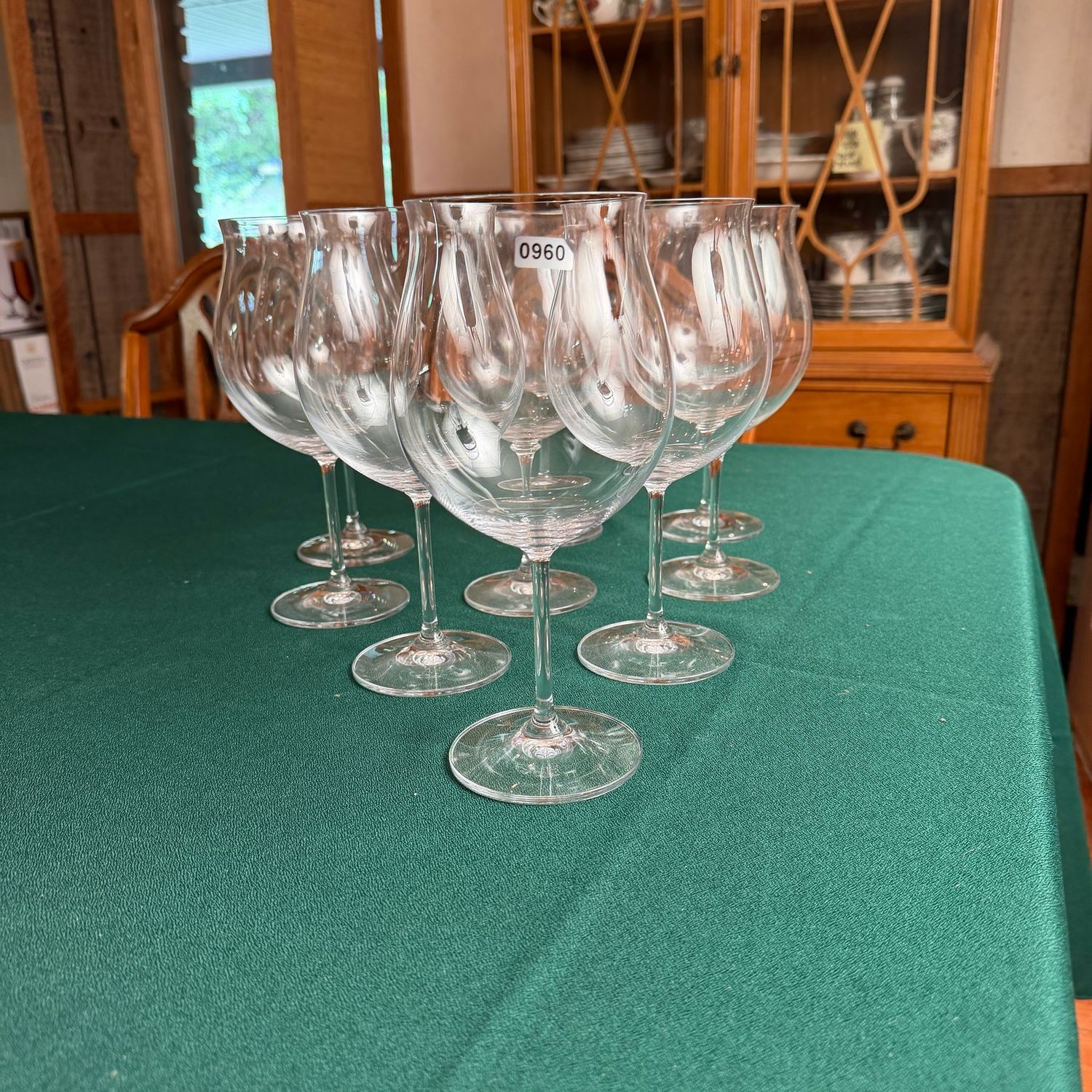 Set of 9 fine crystal wine glasses with flared lip, 9 Set of 9 fine crystal wine glasses with flared lip, 9"HS0960