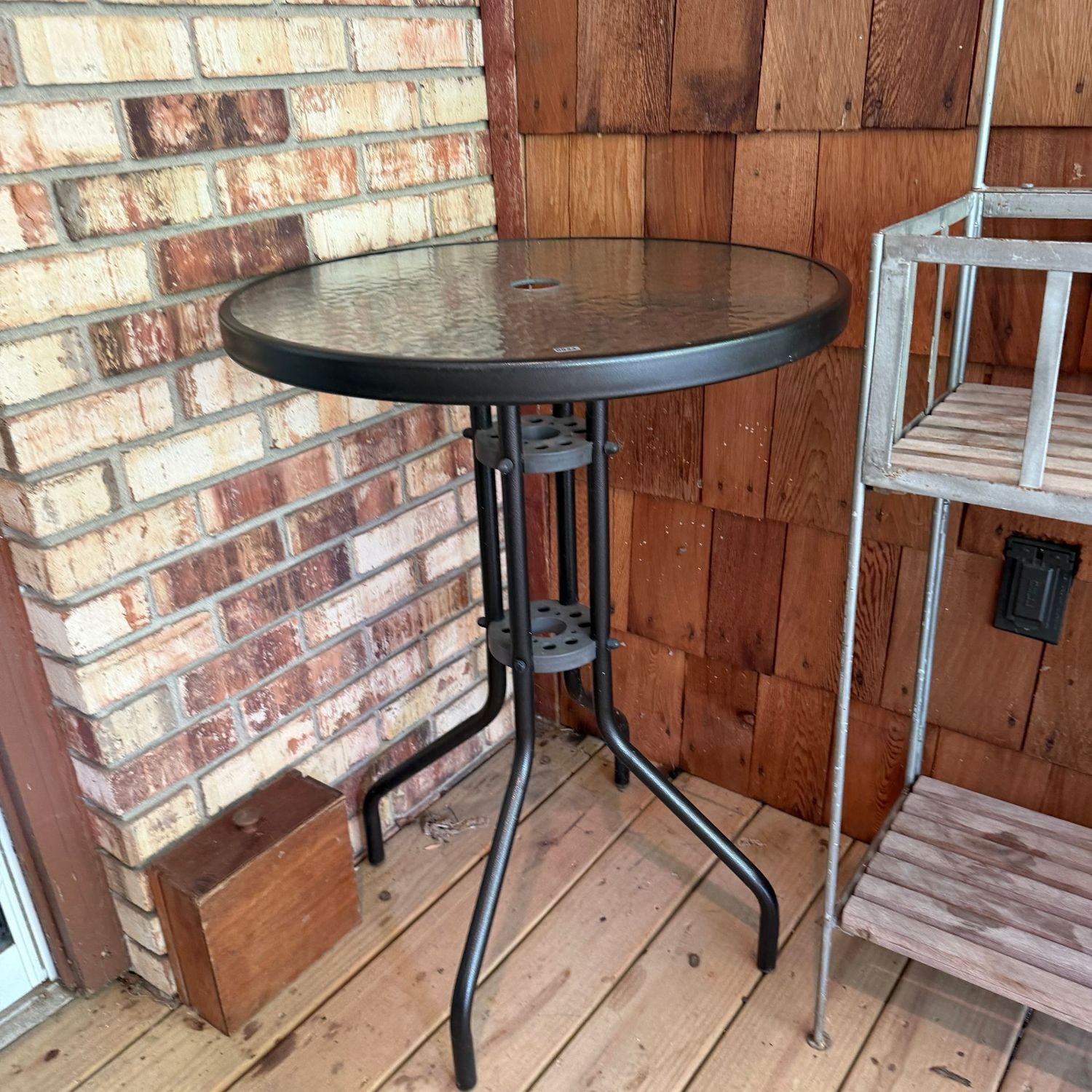 Black metal low bistro-height patio table, approx. 32 Black metal low bistro-height patio table, approx. 32"H x 23"WS0924