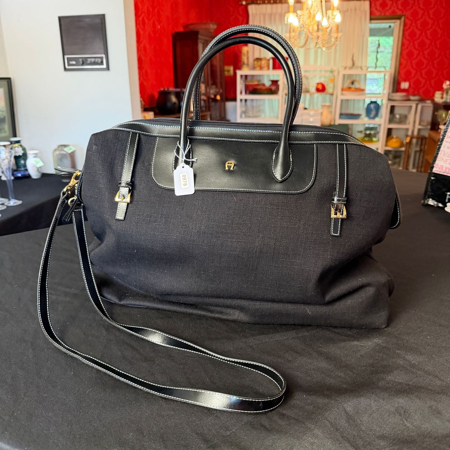 Etienne Aigner black canvas purse, nice condition,  10" x 16", S0978
