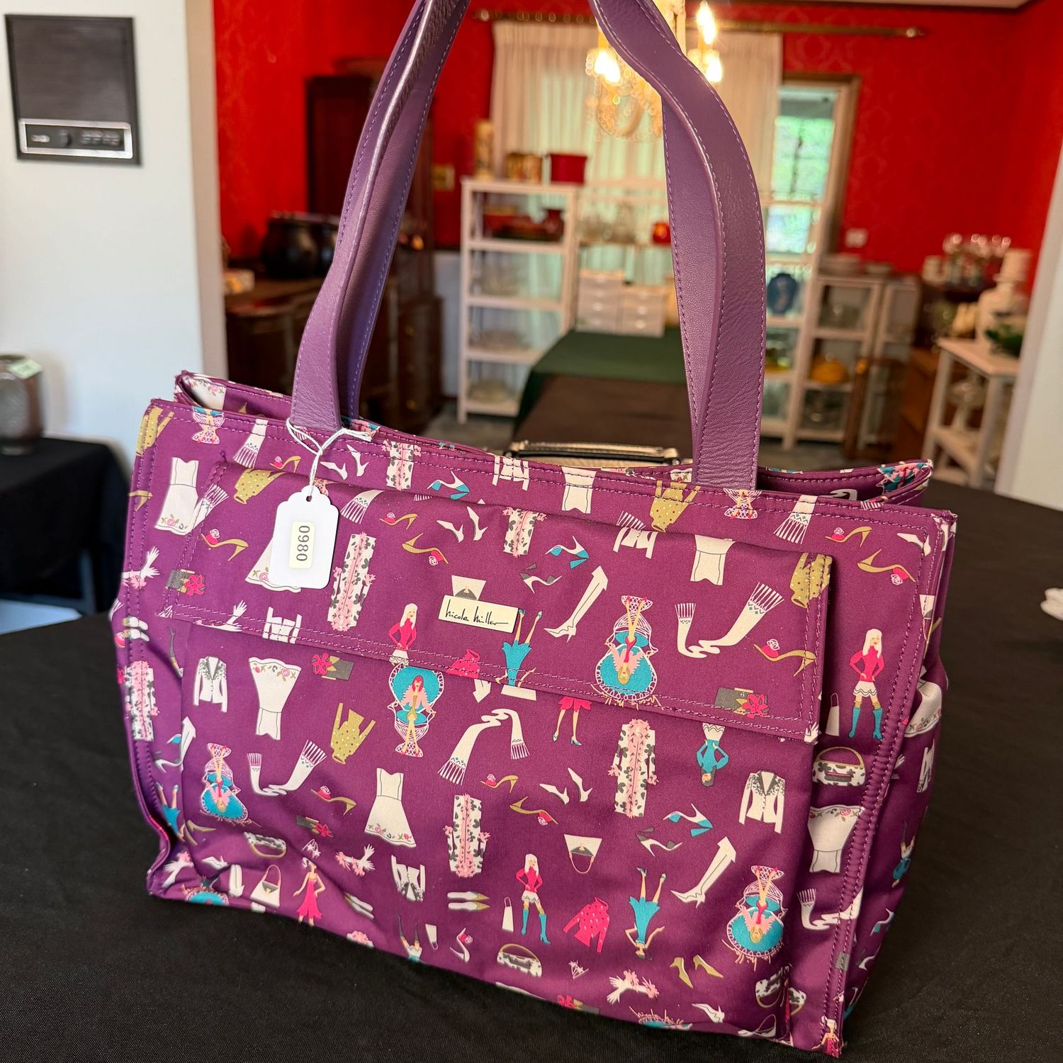 Nicole Miller plumb fashion tote purse, nice condition, 10" x 14", S0980