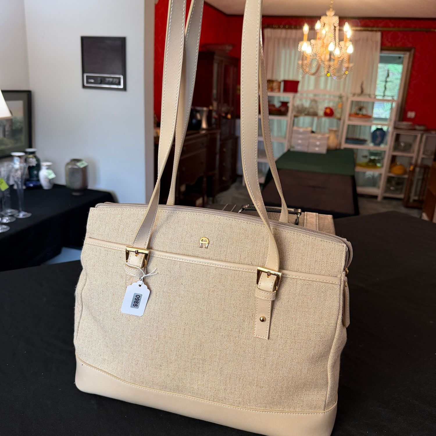 Etienne Aigner All Aboard Linen bone purse, new condition, 10 Etienne Aigner All Aboard Linen bone purse, new condition, 10" x 13", S0985