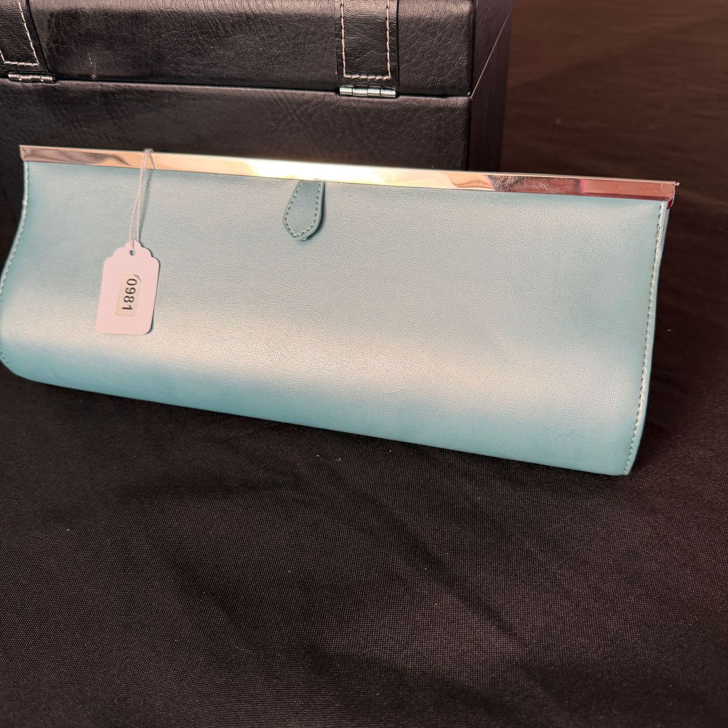 Iridescent light teal blue clutch handbag purse, 12"L, S0981