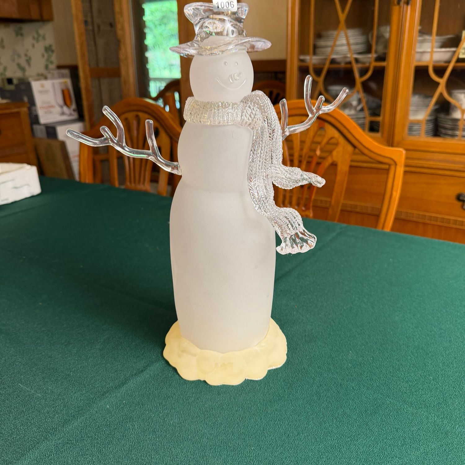 Tall frosted and clear Department 56 acrylic snowman, will fit a clip-on nightlight, 13", S1006