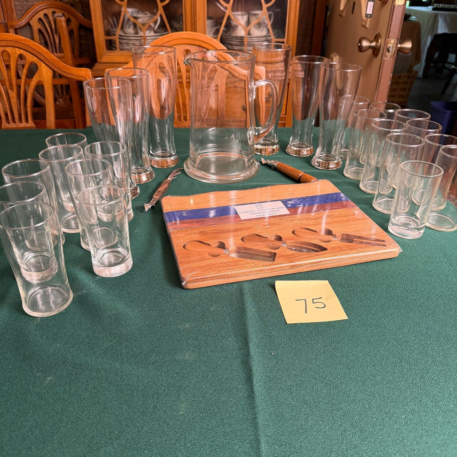 Box Lot (Wrapped) 75, Simply plain beer glasses, openers, and cheeseboard Box Lot (Wrapped) 75, Simply plain beer glasses, openers, and cheeseboard