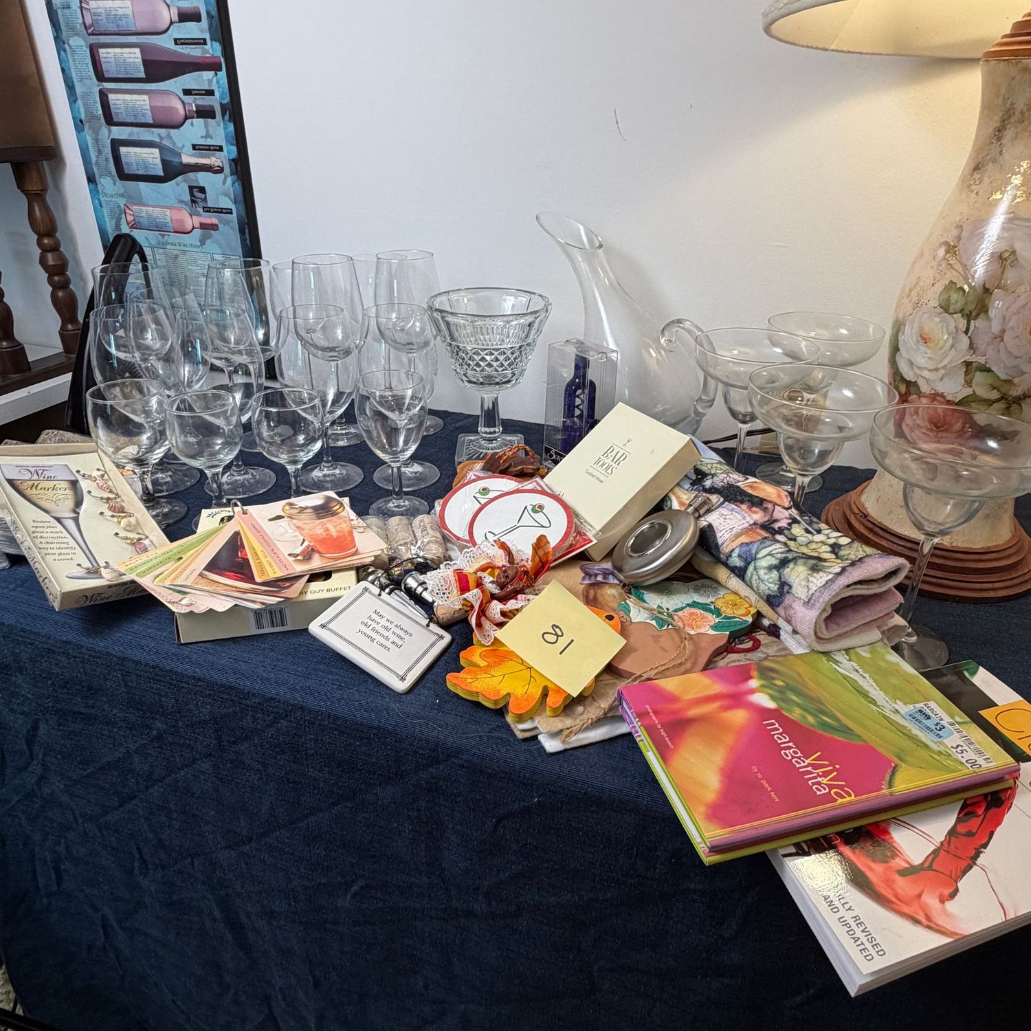 Box Lot (Wrapped) 81, Barware, stemware, bar reference books, napkins, coasters, decanter, and more Box Lot (Wrapped) 81, Barware, stemware, bar reference books, napkins, coasters, decanter, and more