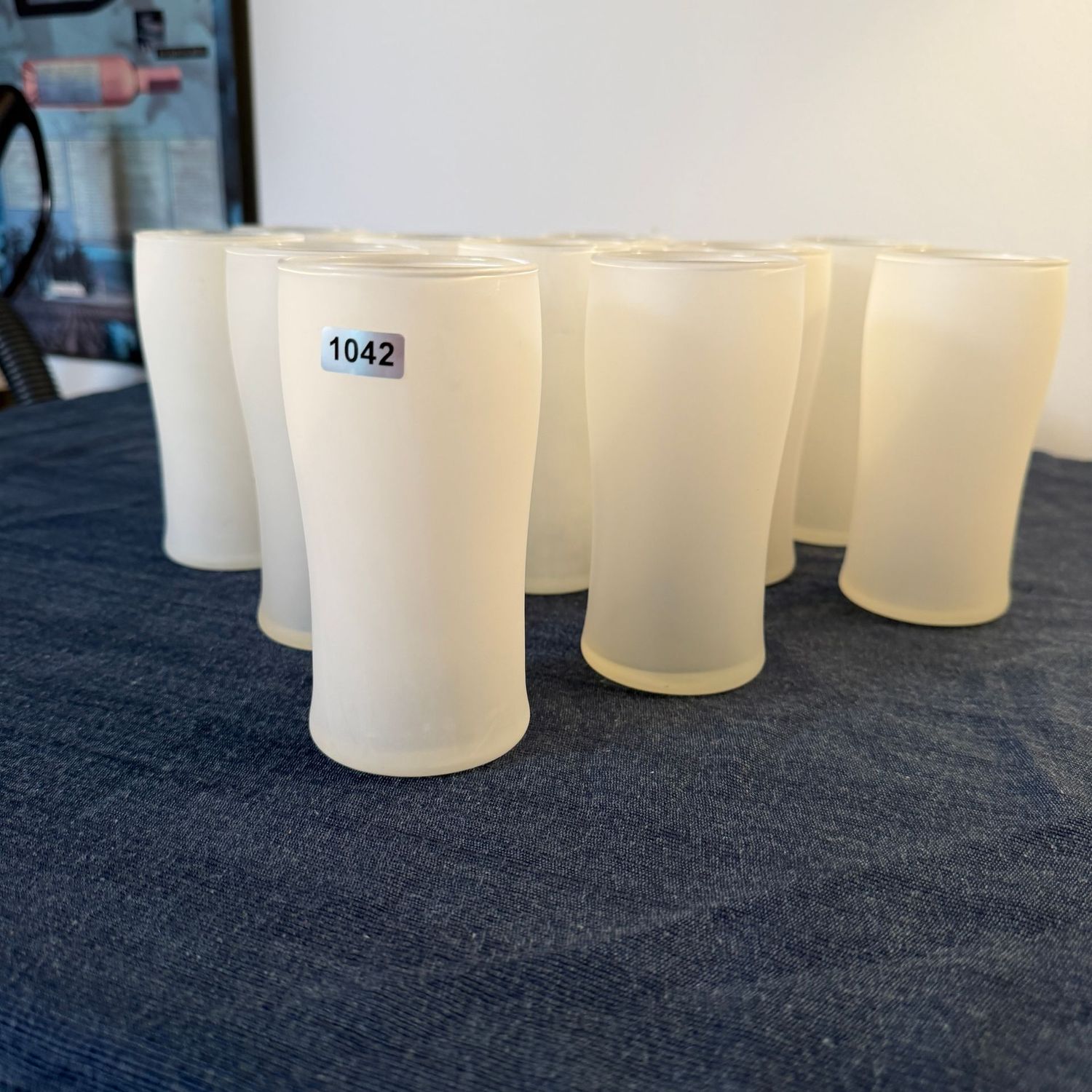 Set of frosted white Libbey small 5" tumblers, a few have minor wear to finish, S1042