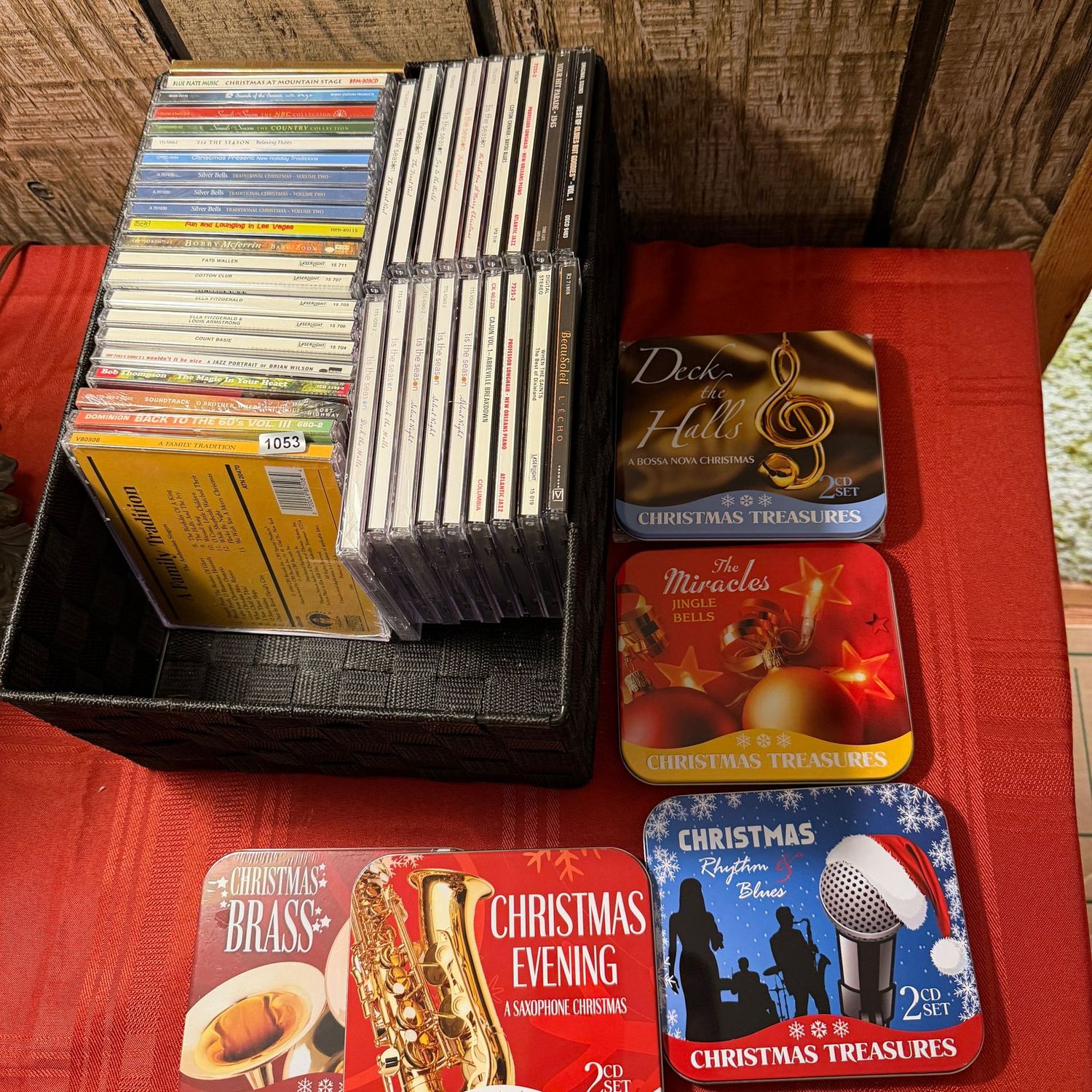 Woven mesh bin of CDs, Christmas, Big Band, S1053 Woven mesh bin of CDs, Christmas, Big Band, S1053