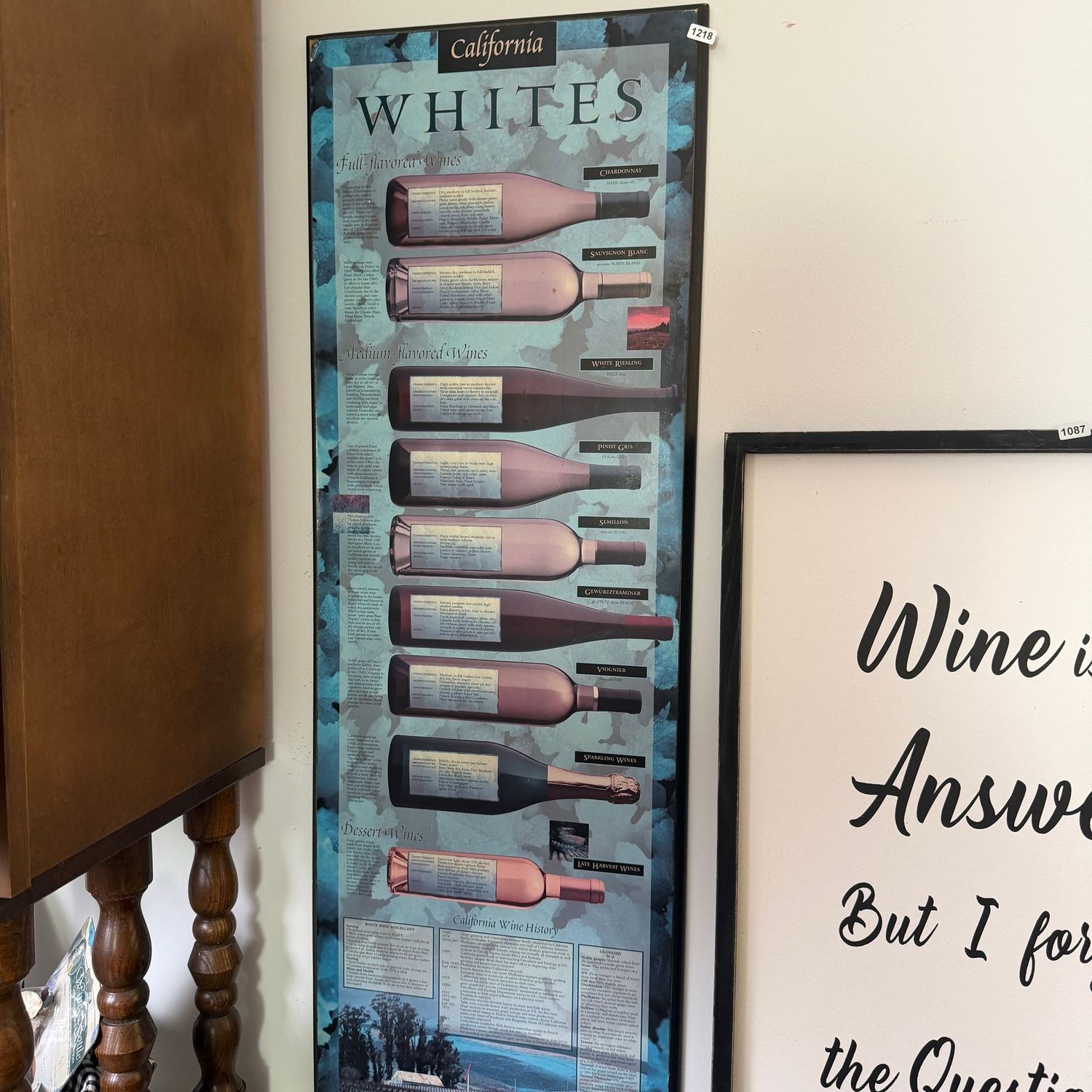 Large California Whites wine plaque, some wear, 35 Large California Whites wine plaque, some wear, 35" x 12", S1218