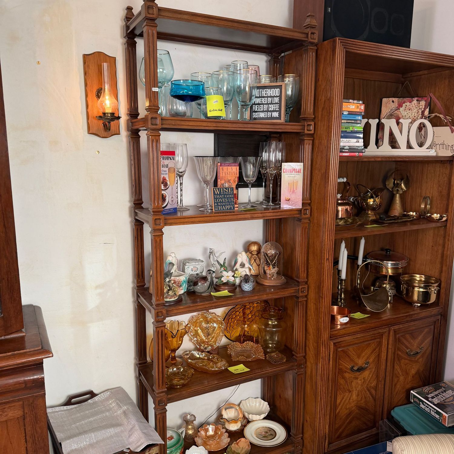 Tall shelves, likely Thomasville, finials, fluted corner posts, heavy, in very nice condition, 6'6 Tall shelves, likely Thomasville, finials, fluted corner posts, heavy, in very nice condition, 6'6"H x 28"W x 12"DS1110