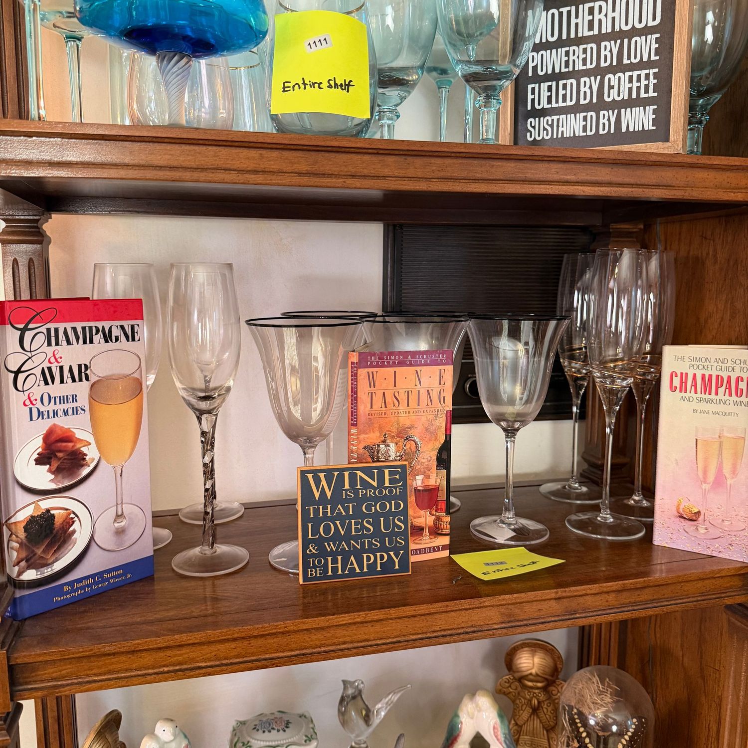Champagne and wine shelf - stemware, books, S1112 Champagne and wine shelf - stemware, books, S1112