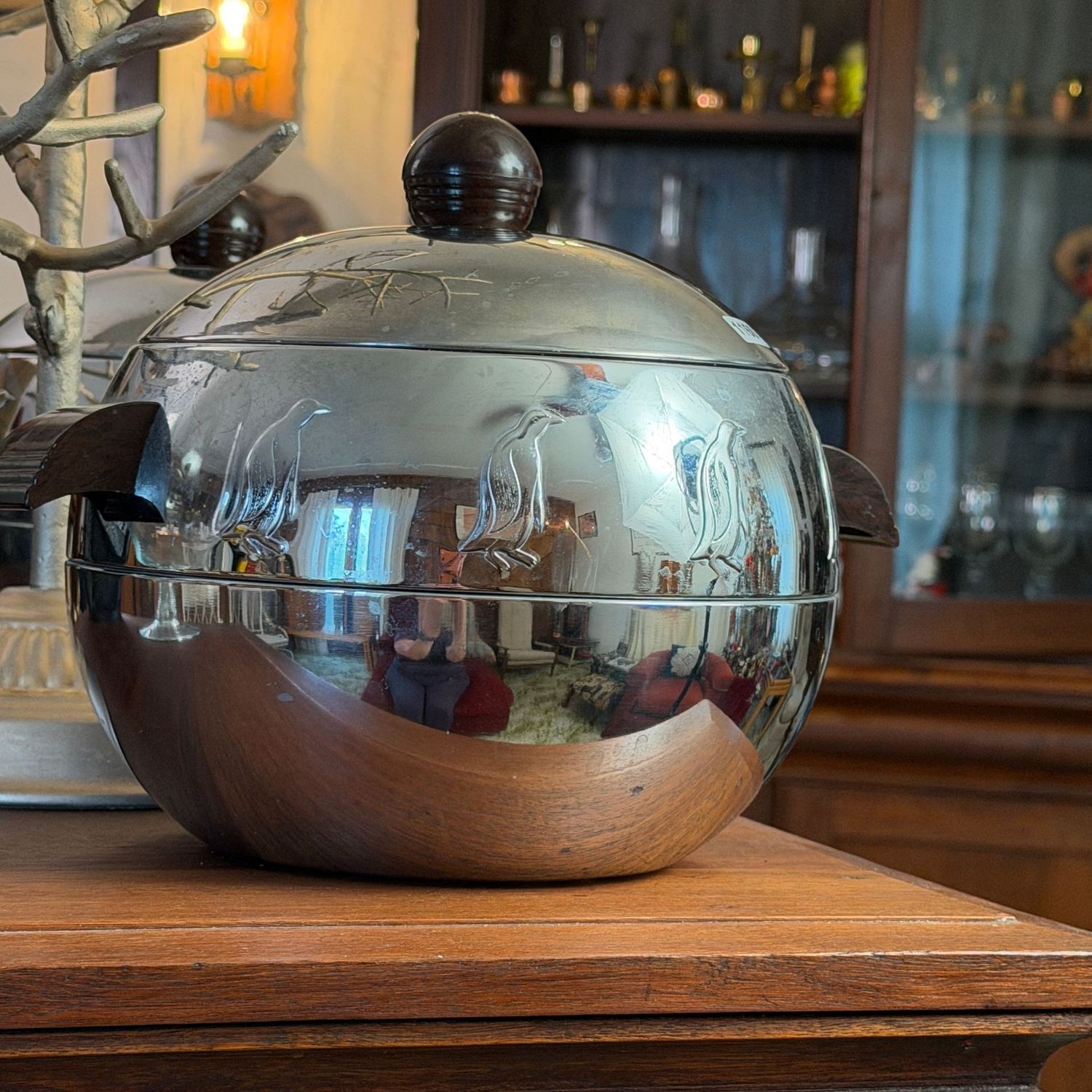 Vintage West Bend Penguin chrome ice bucket, S1160 Vintage West Bend Penguin chrome ice bucket, S1160