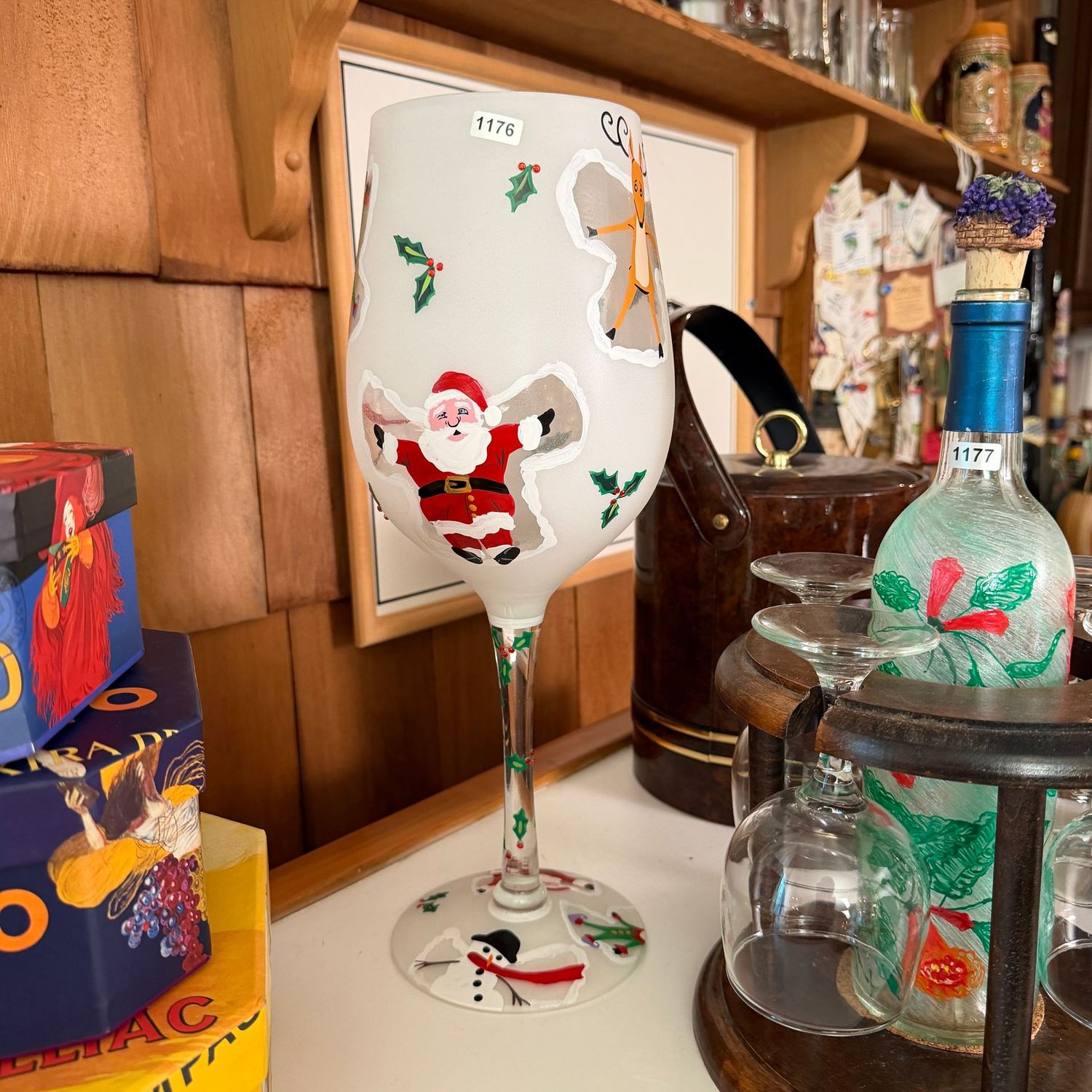 Tall Lolita painted snow angels recipe stemware glass, 15 Tall Lolita painted snow angels recipe stemware glass, 15", S1176