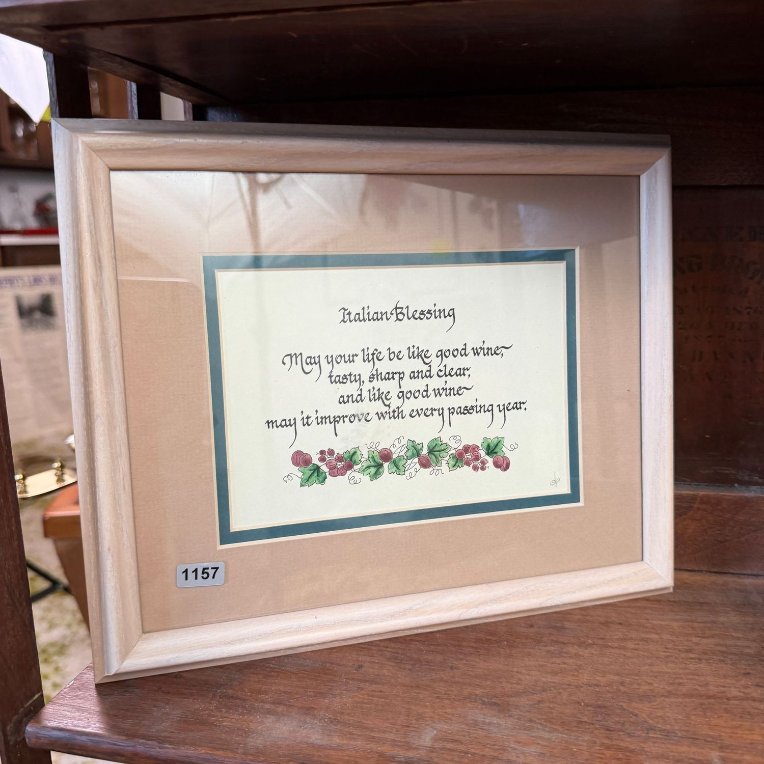 Framed calligraphy print, Italian Blessing, 9 Framed calligraphy print, Italian Blessing, 9" x 11", S1157