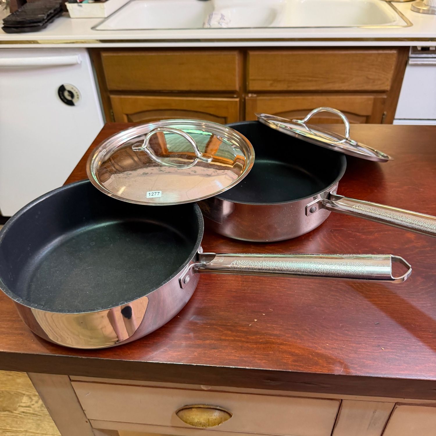 Pair of MPS, Magnalite Professional Stainless Steel, nonstick 10 Pair of MPS, Magnalite Professional Stainless Steel, nonstick 10" sauté pans with lids, good condition, S1277