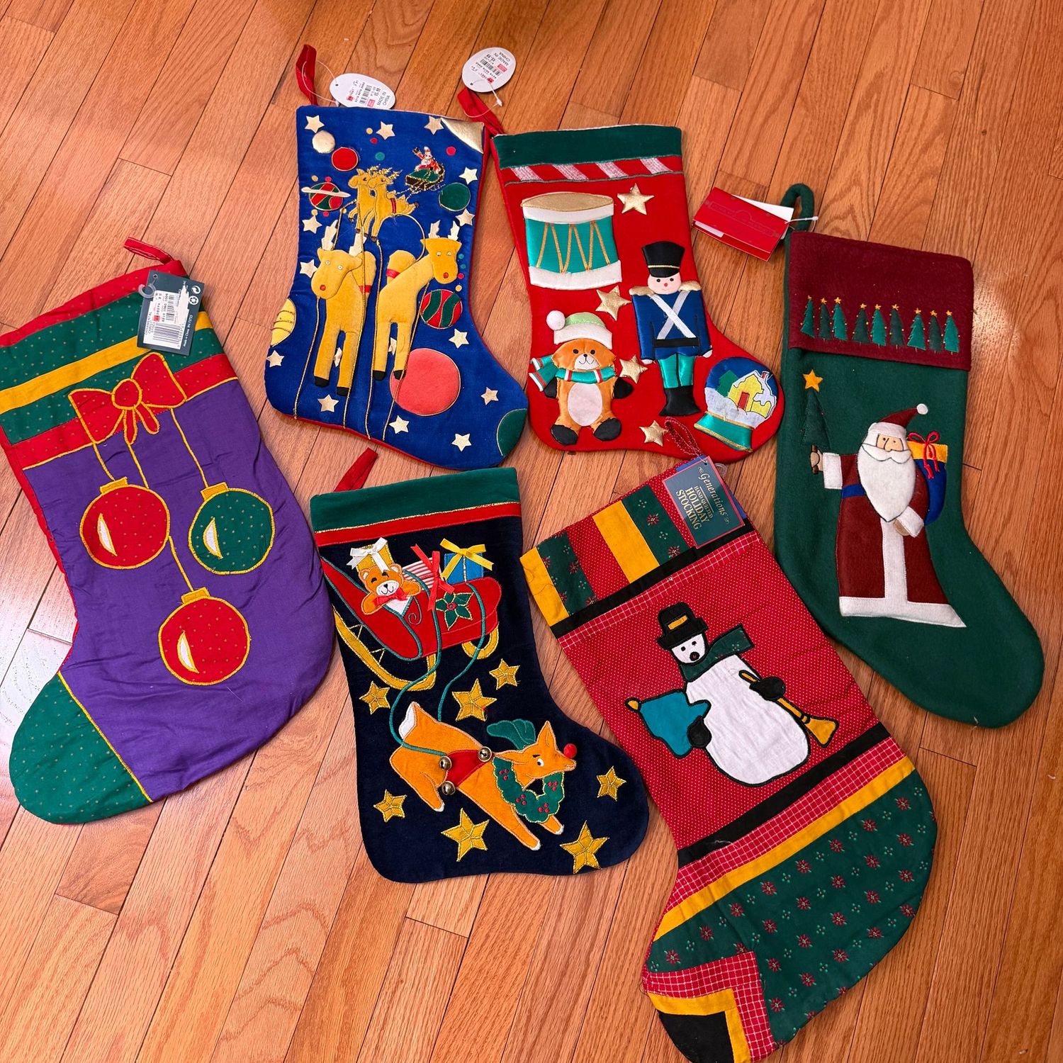 Group of 6 colorful Christmas stockings, up to 18 Group of 6 colorful Christmas stockings, up to 18"L, S1292