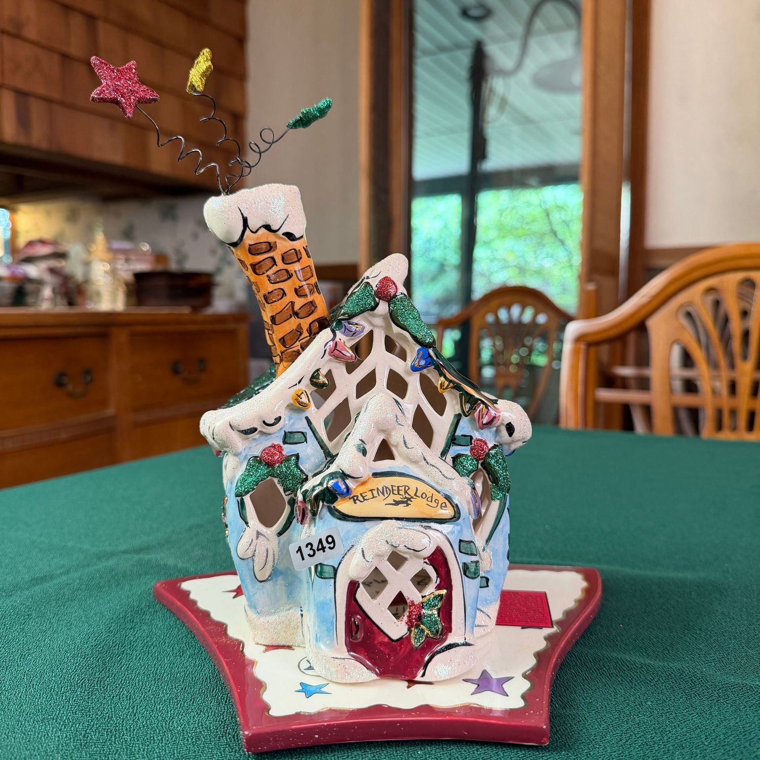 Blue Sky S1349 Reindeer Lodge with glittered stars on the chimney, 10 Blue Sky S1349 Reindeer Lodge with glittered stars on the chimney, 10"
