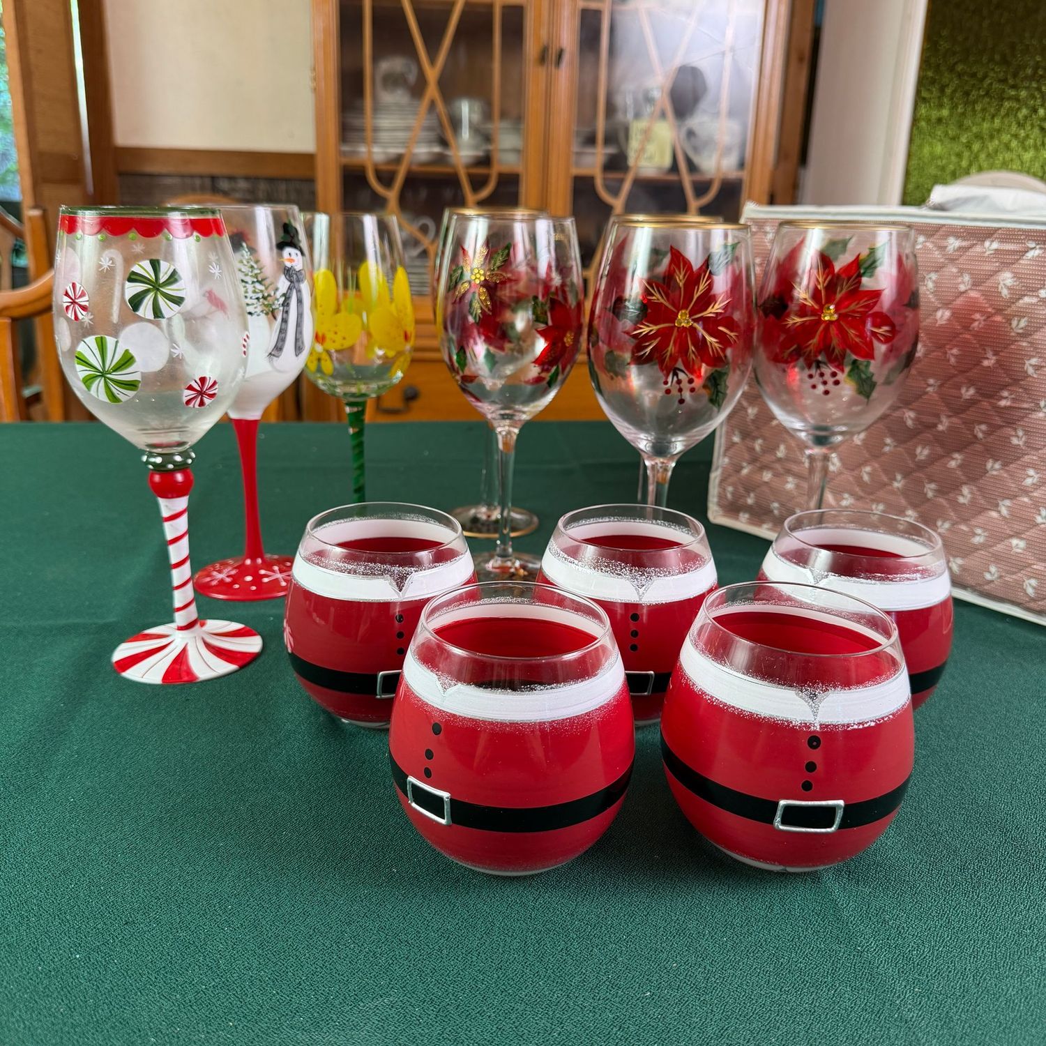 Group of Christmas glasses and stemware, most are Pier 1, S1402