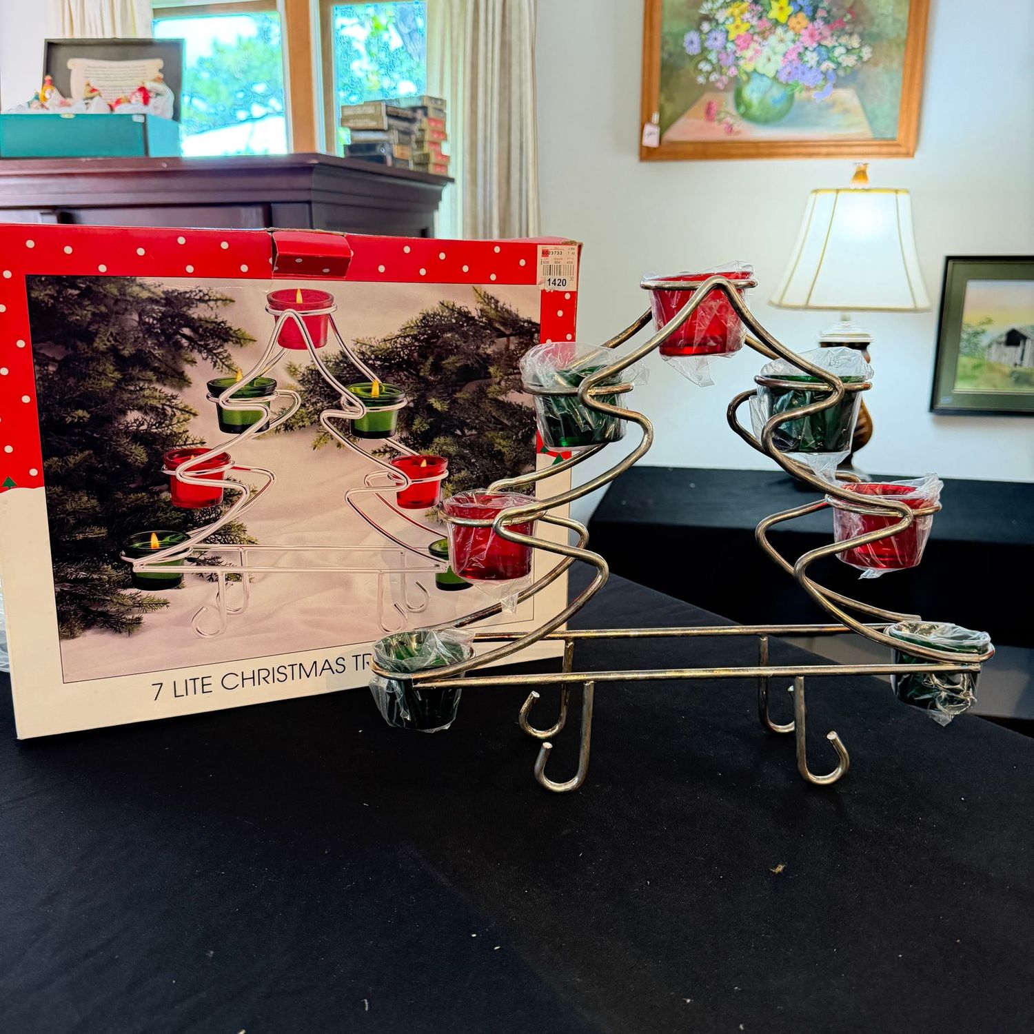 Chrome wire Christmas tree votive holder in box, 15 Chrome wire Christmas tree votive holder in box, 15"L, S1420