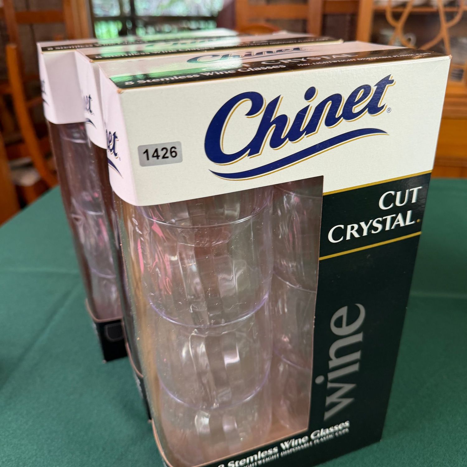 Three boxes of 8 Chinet stemless wine glasses, S1426 Three boxes of 8 Chinet stemless wine glasses, S1426