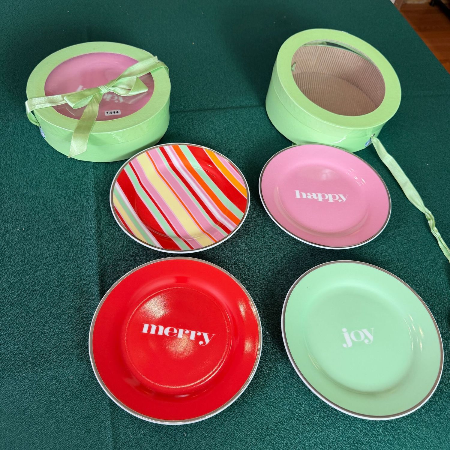 Two boxes of Swell Holiday dessert plates, Merry, Happy, Joy, 7 Two boxes of Swell Holiday dessert plates, Merry, Happy, Joy, 7", 8 total, S1444