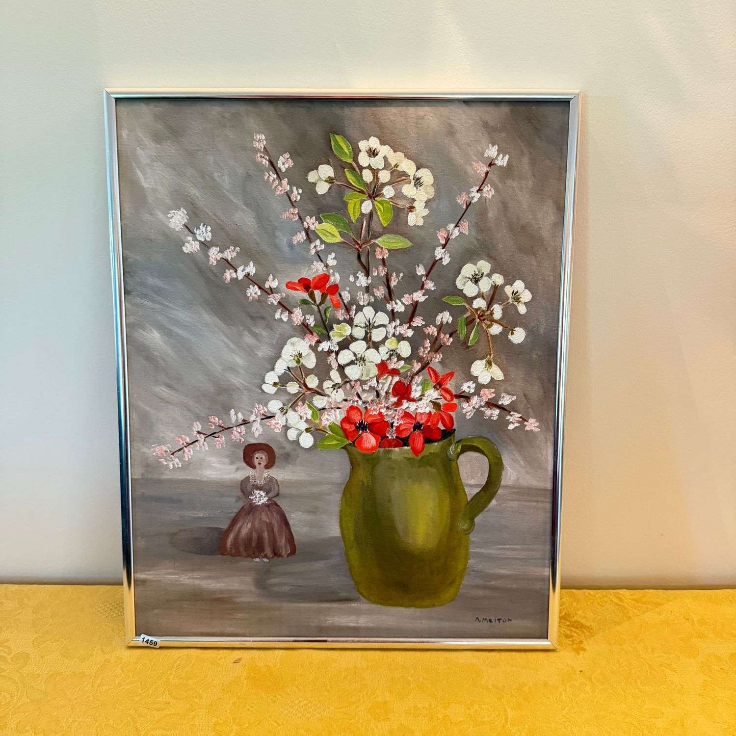 Original painting by Melton, Spring blossom arrangement in green pitcher, 20 Original painting by Melton, Spring blossom arrangement in green pitcher, 20" x 18", S1459