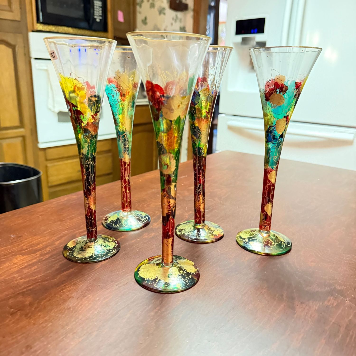 Multi-color, gold-embossed champagne flutes, S1467
