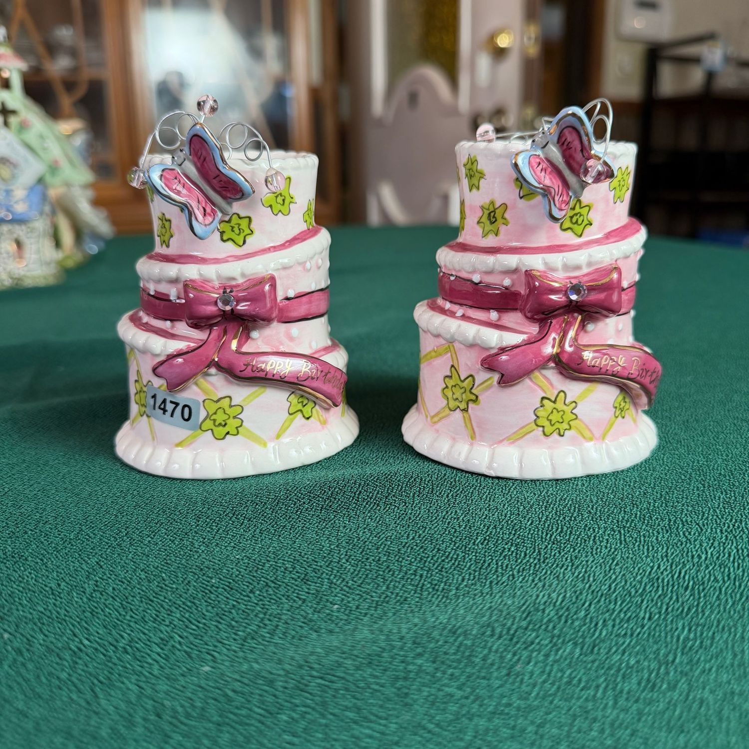 Blue Sky S1470, pair of pink birthday cake votive holders, 3 Blue Sky S1470, pair of pink birthday cake votive holders, 3"