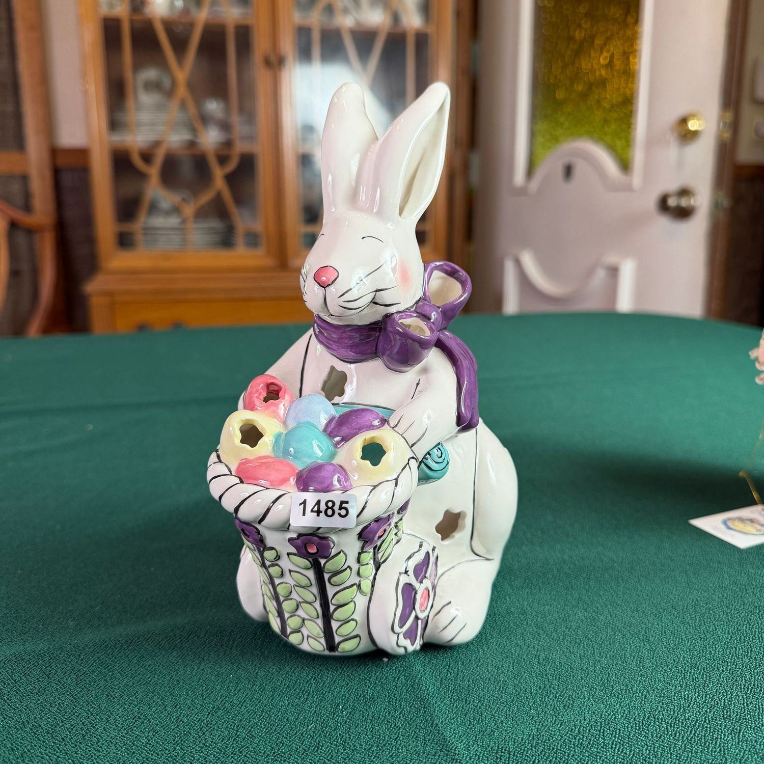 Blue Sky S1485, white rabbit with basket of eggs, 8 Blue Sky S1485, white rabbit with basket of eggs, 8"