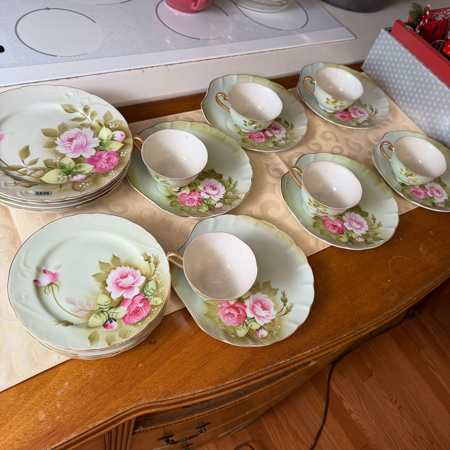 Lefton China pink roses luncheon set S1536 Lefton China pink roses luncheon set S1536