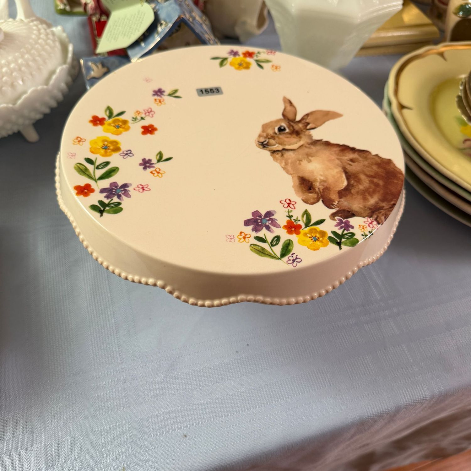 Spring Rabbit cake stand, 10 Spring Rabbit cake stand, 10"H, S1553