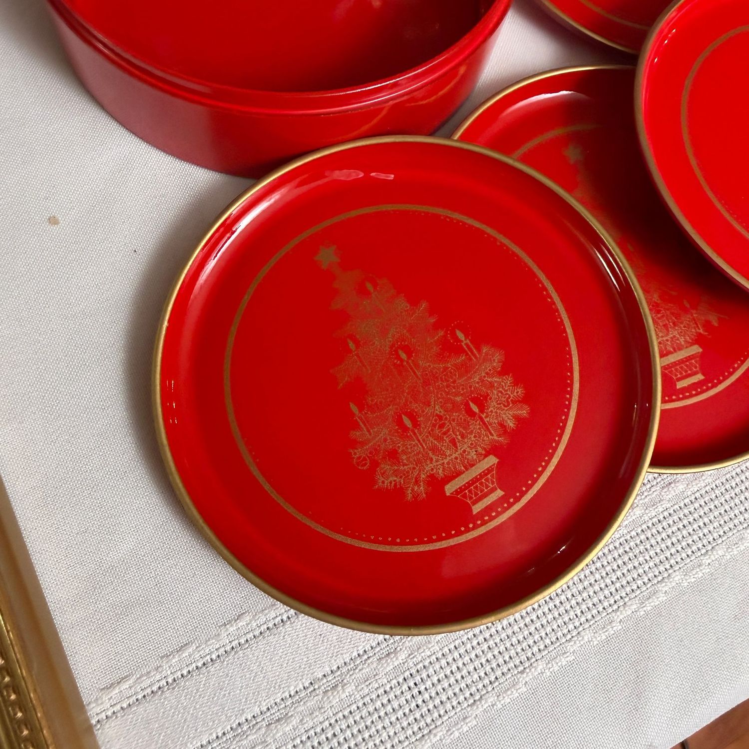 Otagiri red Christmas tree coasters with box, S1560 Otagiri red Christmas tree coasters with box, S1560