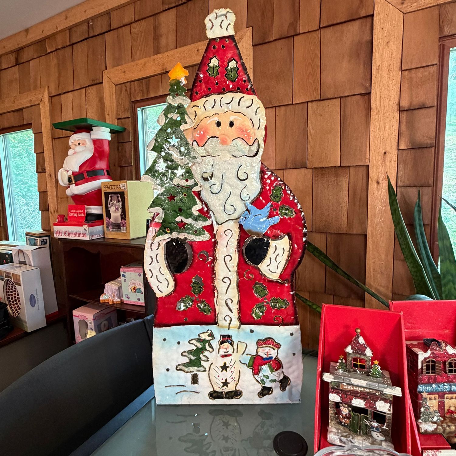 Large pierced metal Santa, 32"H x 12"W, S1602