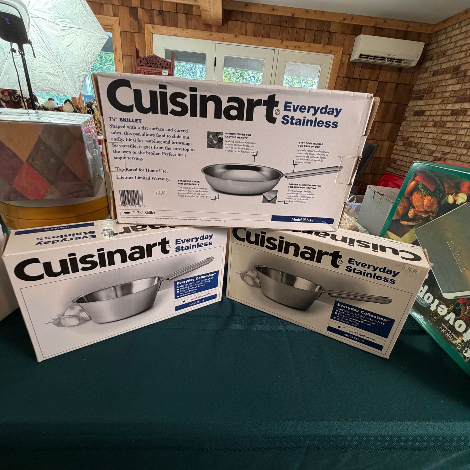 Three Cuisinart pans, two 1-quart Windsor pans, one 7.25 Three Cuisinart pans, two 1-quart Windsor pans, one 7.25" skillet, S1618