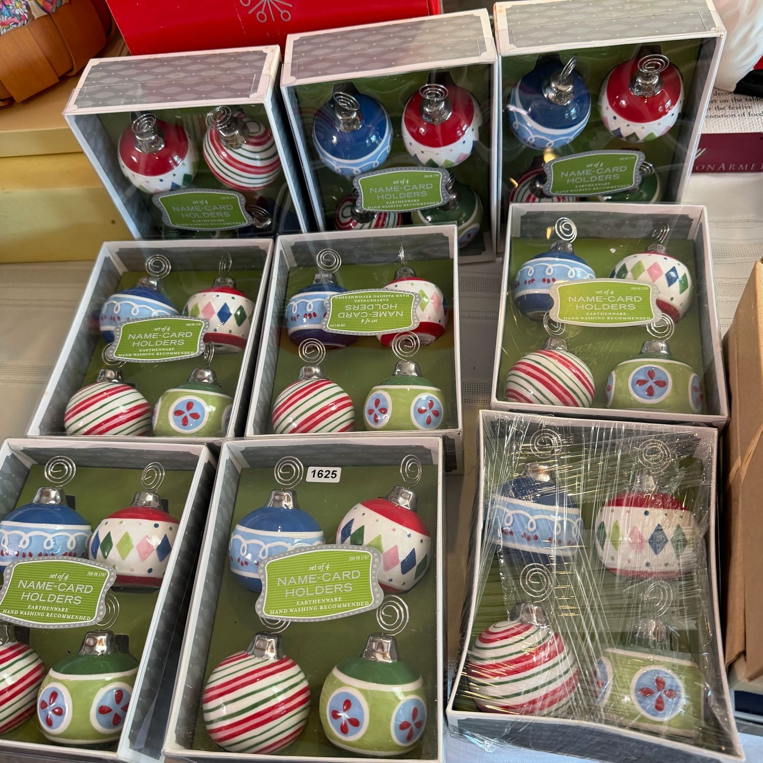 Nine boxes of 4 earthenware Christmas Bulb place card holders, S1625 Nine boxes of 4 earthenware Christmas Bulb place card holders, S1625