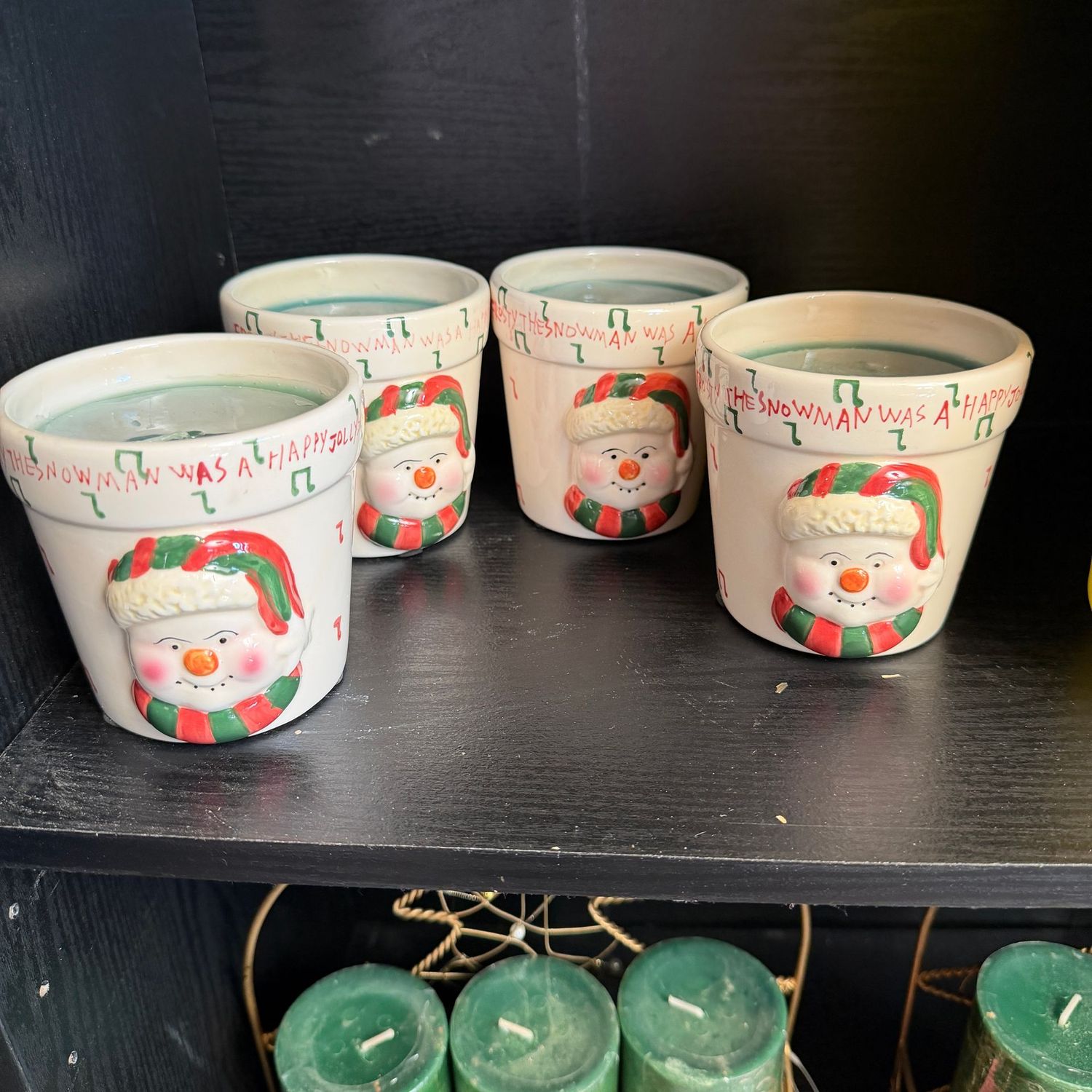 Set of 4 Frosty the Snowman ceramic candles, soft holiday scent, 3.5 Set of 4 Frosty the Snowman ceramic candles, soft holiday scent, 3.5", S1647