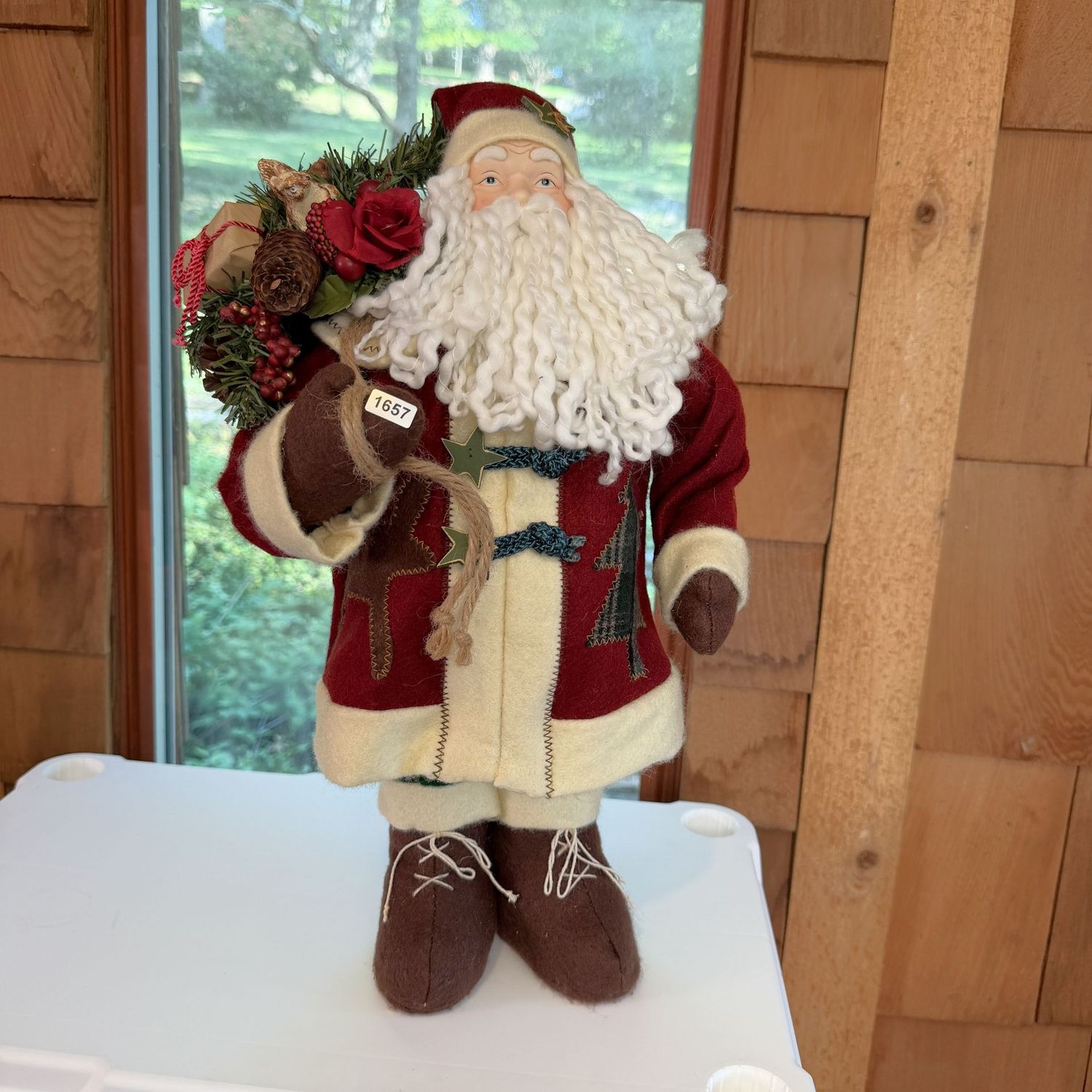 Rustic Santa with yarn beard carrying gifts, 18", S1657