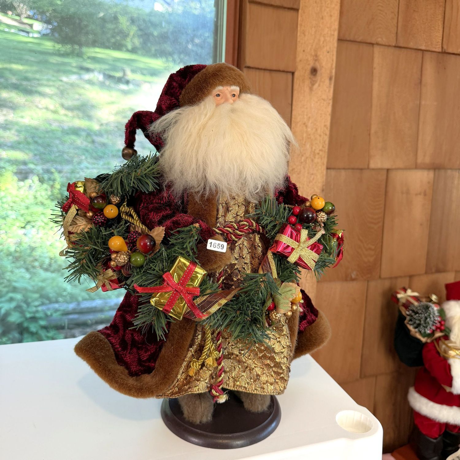 Santa with berry garland and gifts, 16"H, S1659
