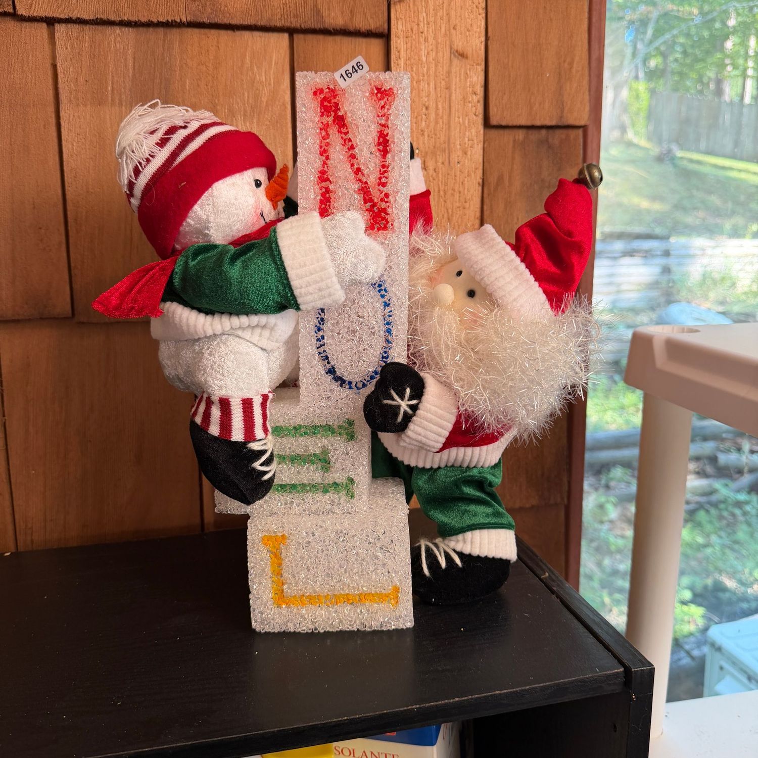 Santa and snowman climbing Noel blocks (soft translucent plastic) battery-operated light, 13"H, S1646
