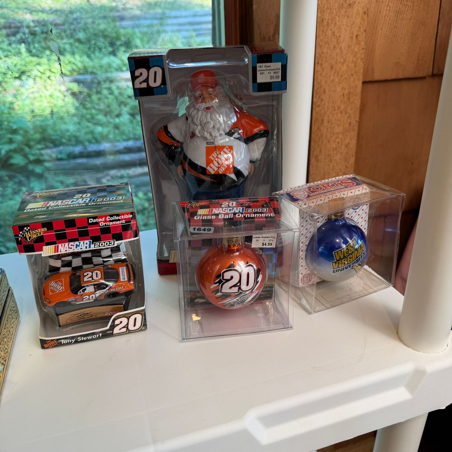 Christmas ornaments, NASCAR, Home Depot Santa, WVU, S1649