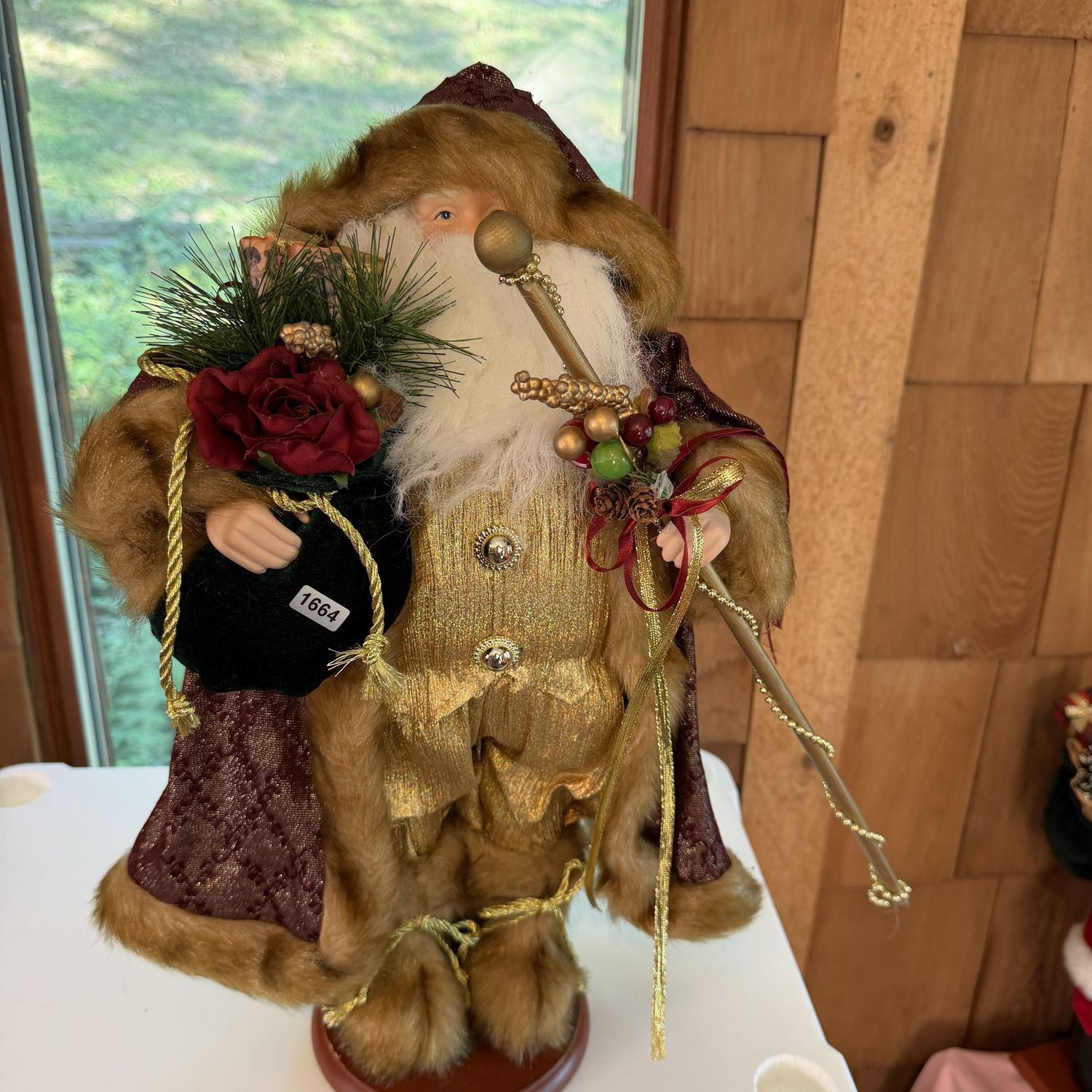 Santa in burgundy and gold outfit carrying a staff, 19 Santa in burgundy and gold outfit carrying a staff, 19", S1664