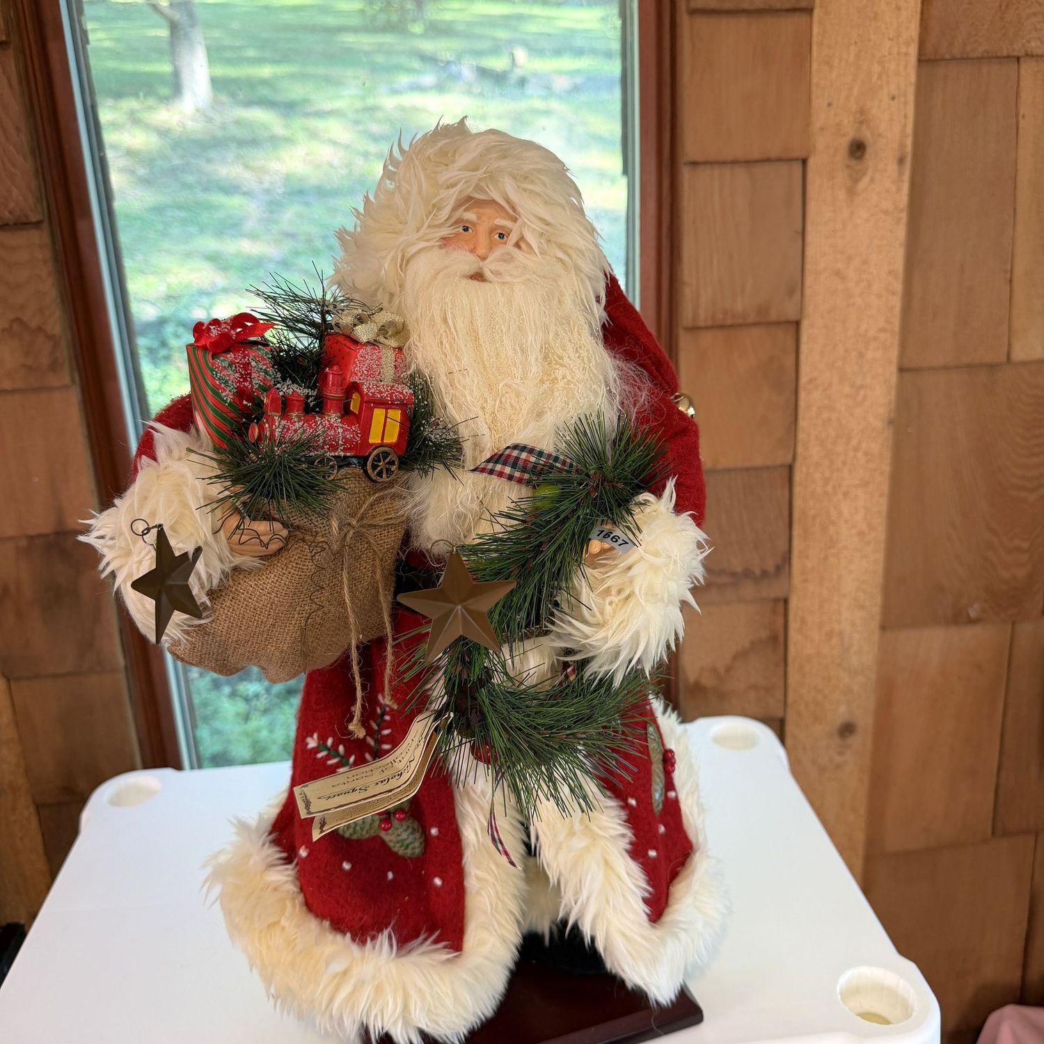 St. Nicholas Square rustic Santa carrying gifts, 18", S1667