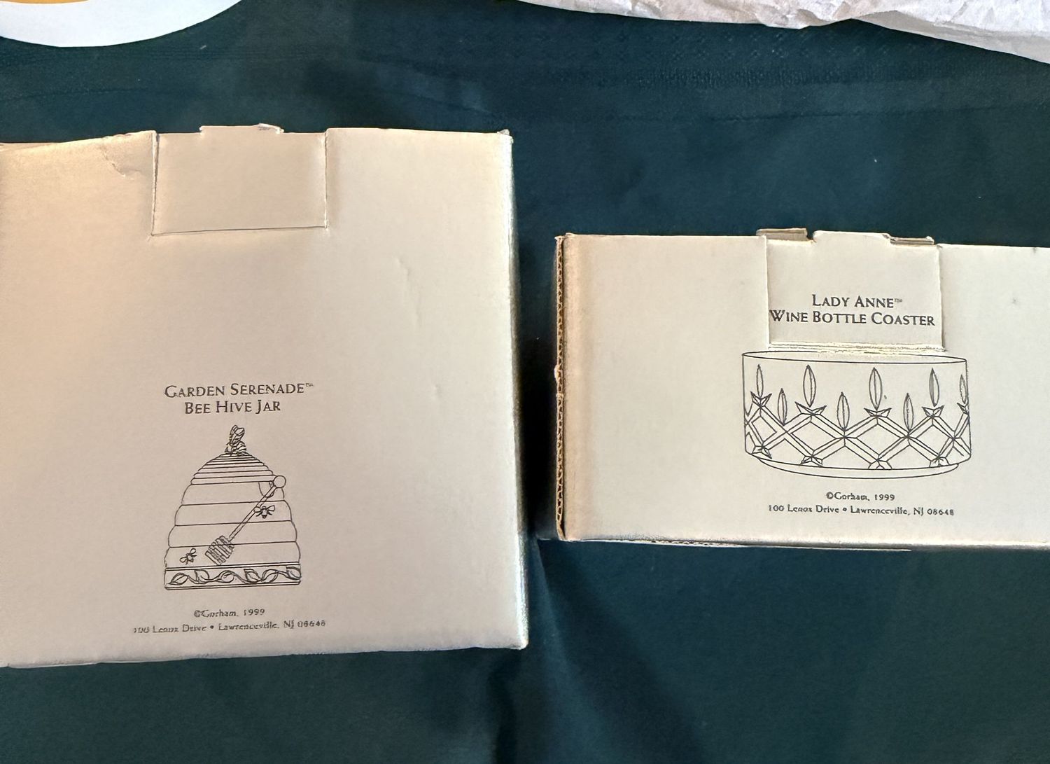 Gorham crystal garden serenade bee hive jar, and lady anne wine bottle coaster, S1956 Gorham crystal garden serenade bee hive jar, and lady anne wine bottle coaster, S1956