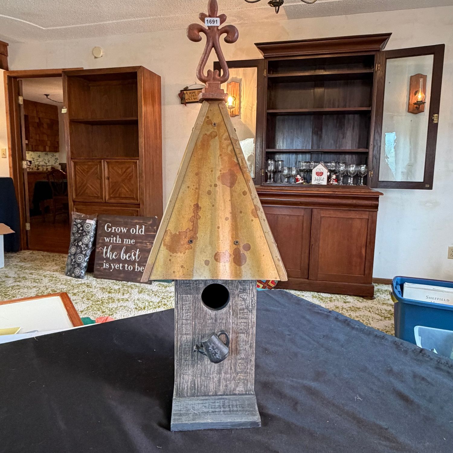 Tall rustic-style Joane Halloway Southern Living at Home, birdhouse with spire, watering can bird rest, 23 Tall rustic-style Joane Halloway Southern Living at Home, birdhouse with spire, watering can bird rest, 23"H, S1691
