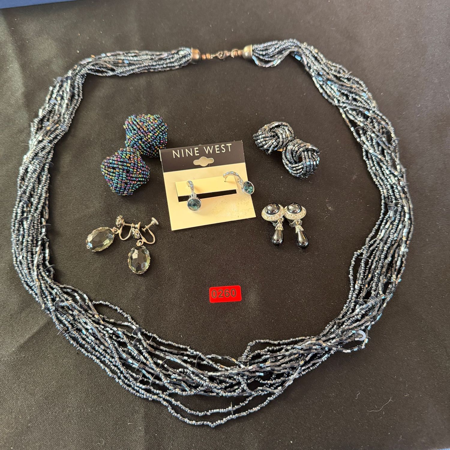 Jewelry Lot R0260 iridescent multi-strand necklace, earrings, clip and pierced Jewelry Lot R0260 iridescent multi-strand necklace, earrings, clip and pierced