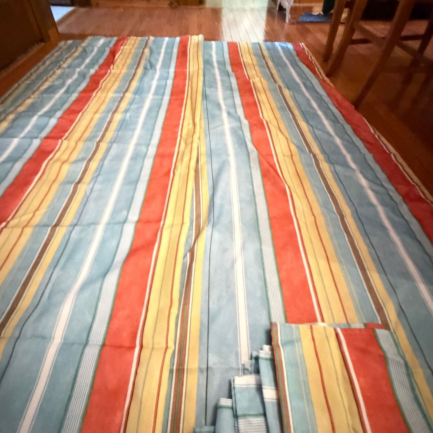 Pair of Tommy Bahama long striped tablecloths 58 Pair of Tommy Bahama long striped tablecloths 58" x 100", with napkins, S1706