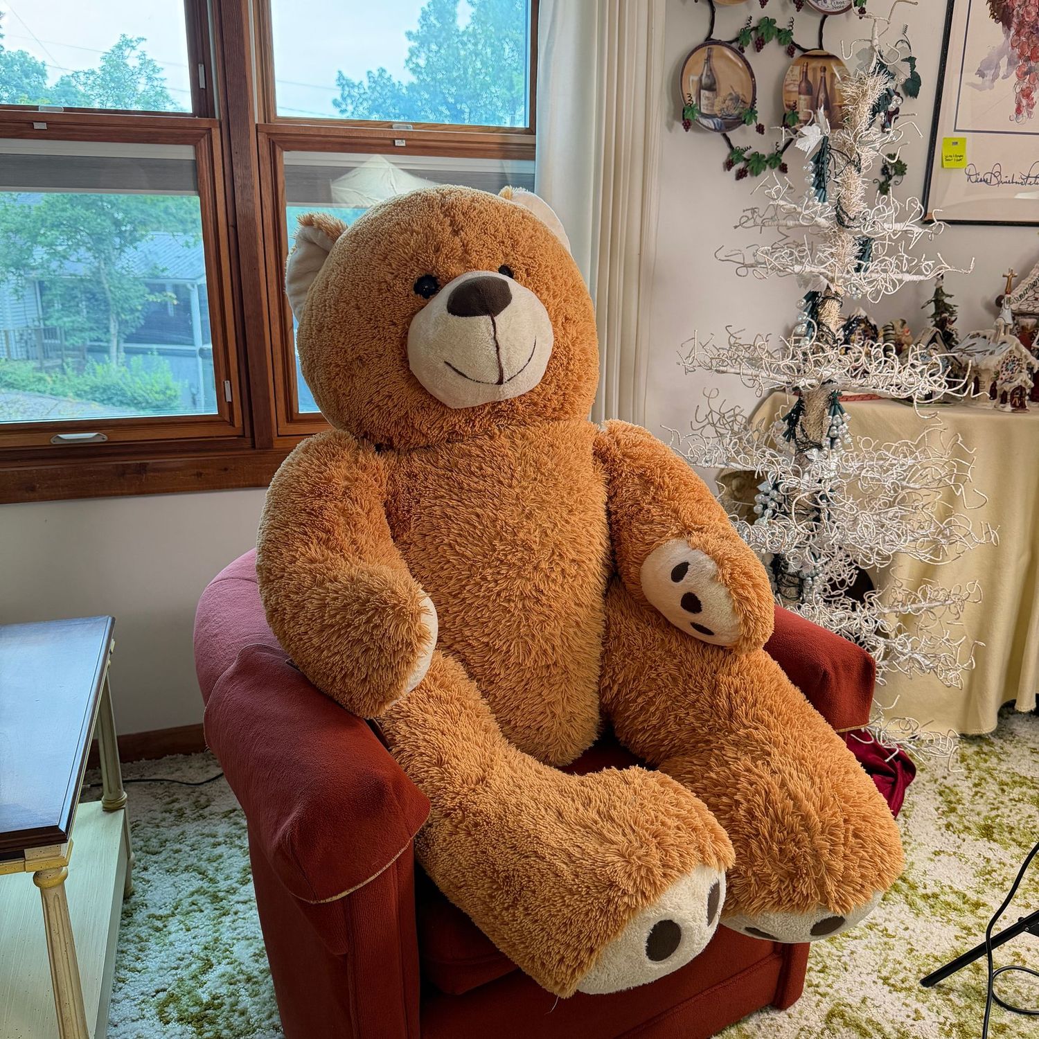 Big honey-brown life-size plush bear, mild wear, 48 Big honey-brown life-size plush bear, mild wear, 48"H