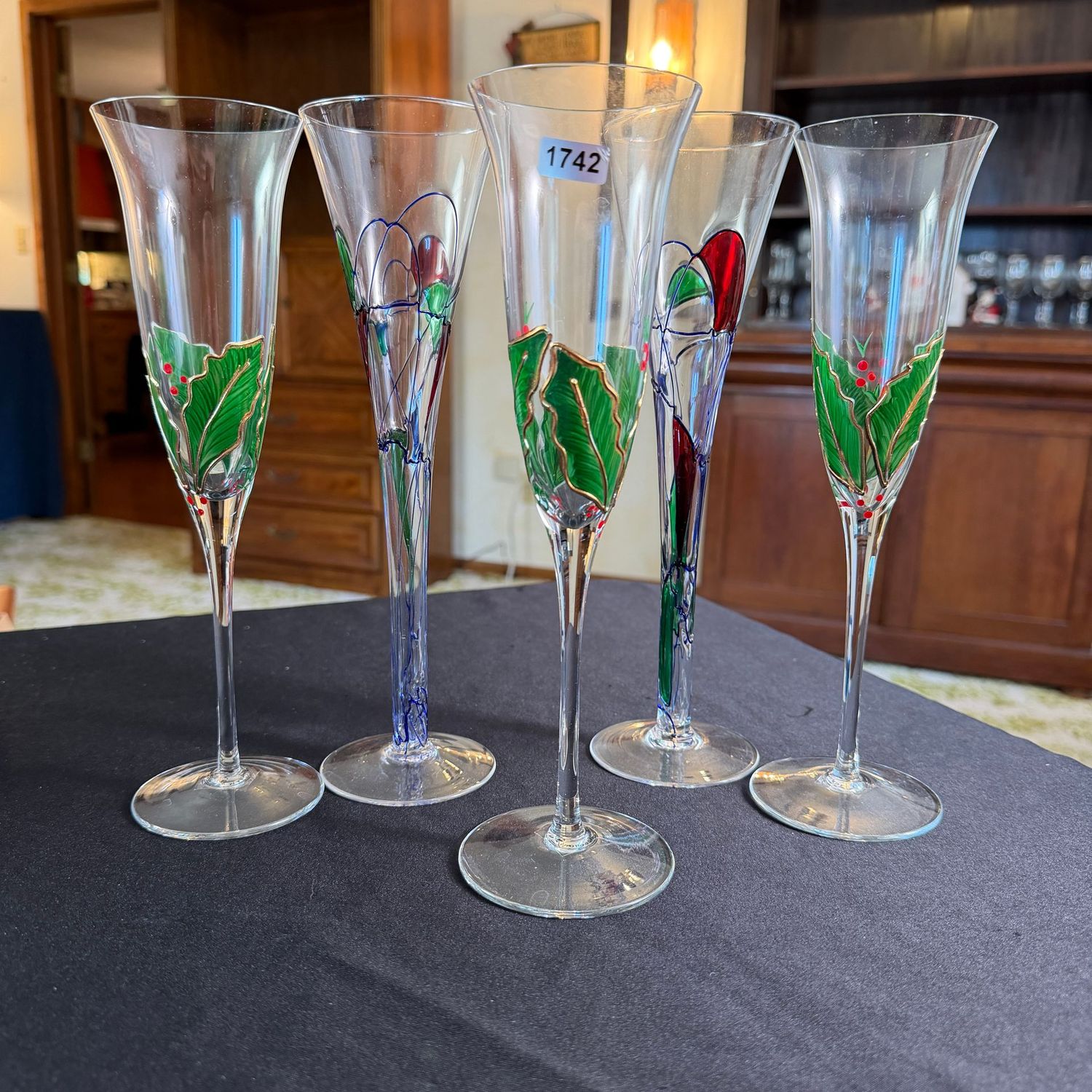 Group of Holiday-themed champagne flutes, 10 Group of Holiday-themed champagne flutes, 10", S1742